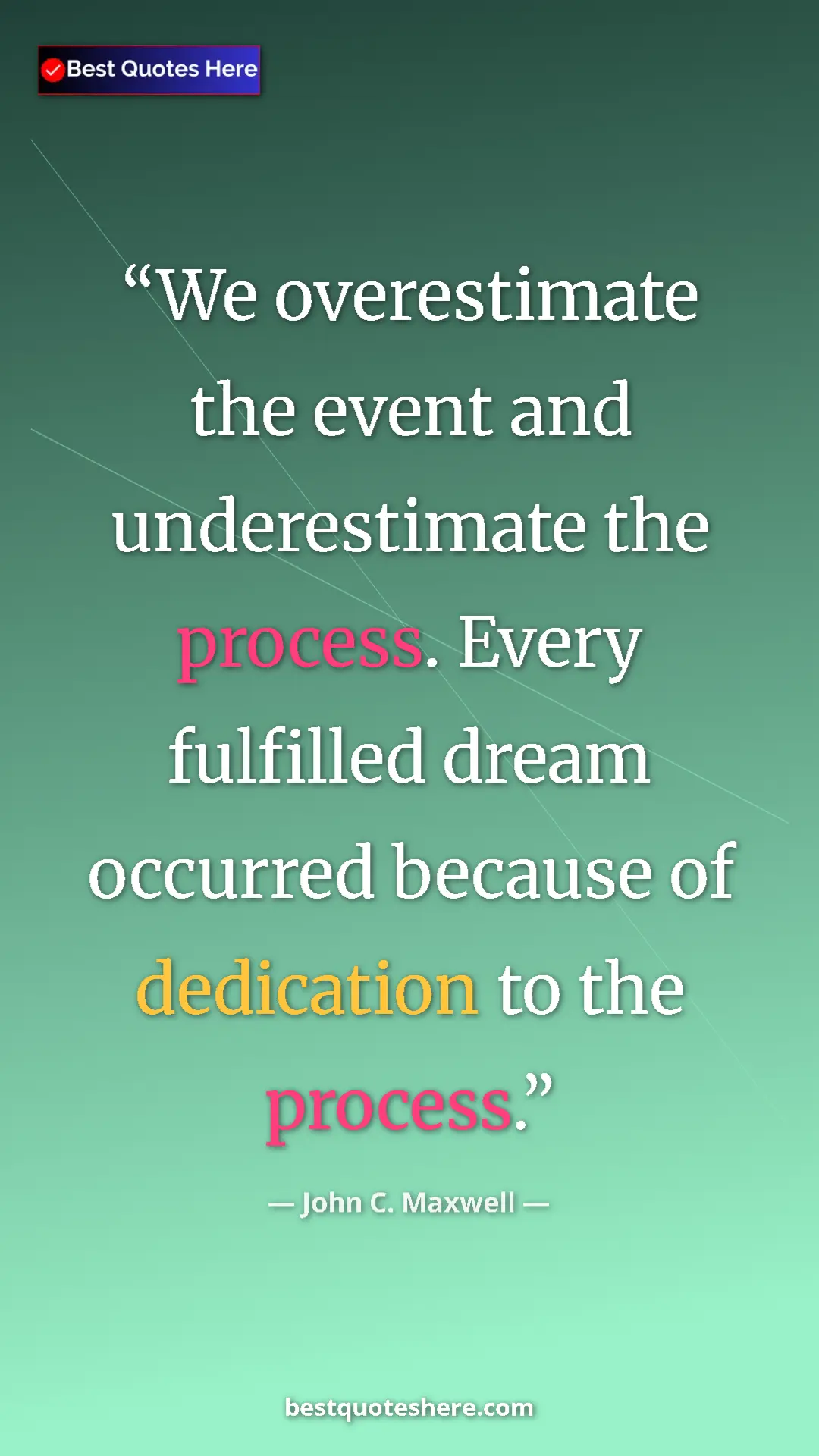 Pinterest quote poster by John C. Maxwell: "We overestimate the event and underestimate the process...."