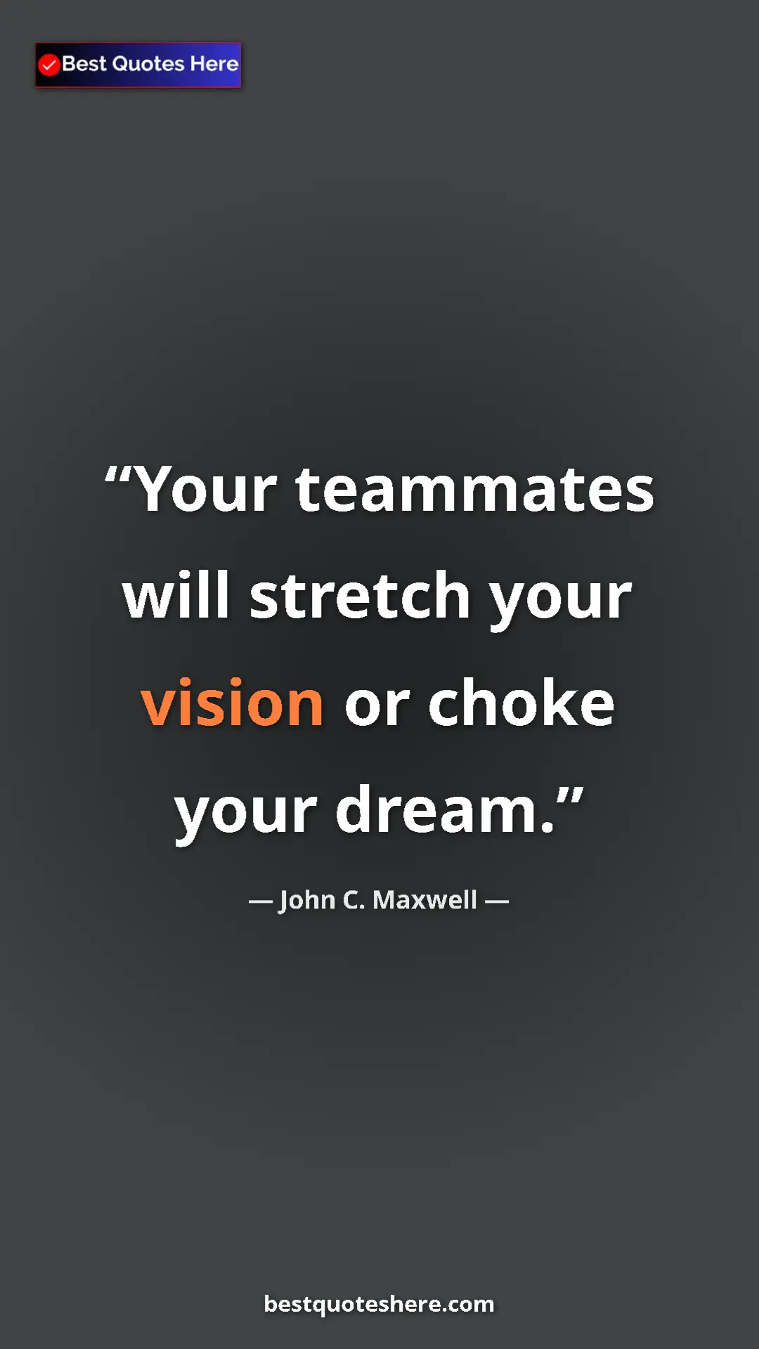 Pinterest quote poster by John C. Maxwell: "Your teammates will stretch your vision or choke your dream."