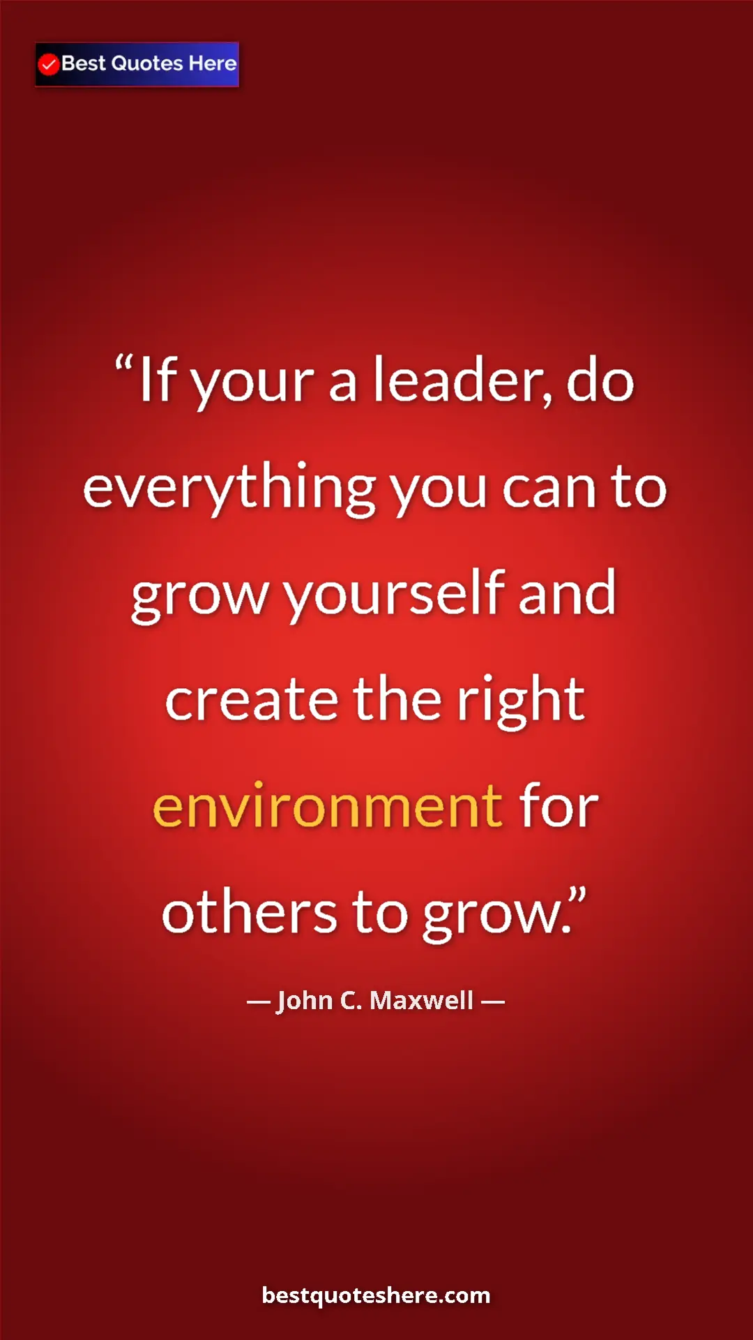 Pinterest quote poster by John C. Maxwell: "If your a leader, do everything you can to grow yourself..."