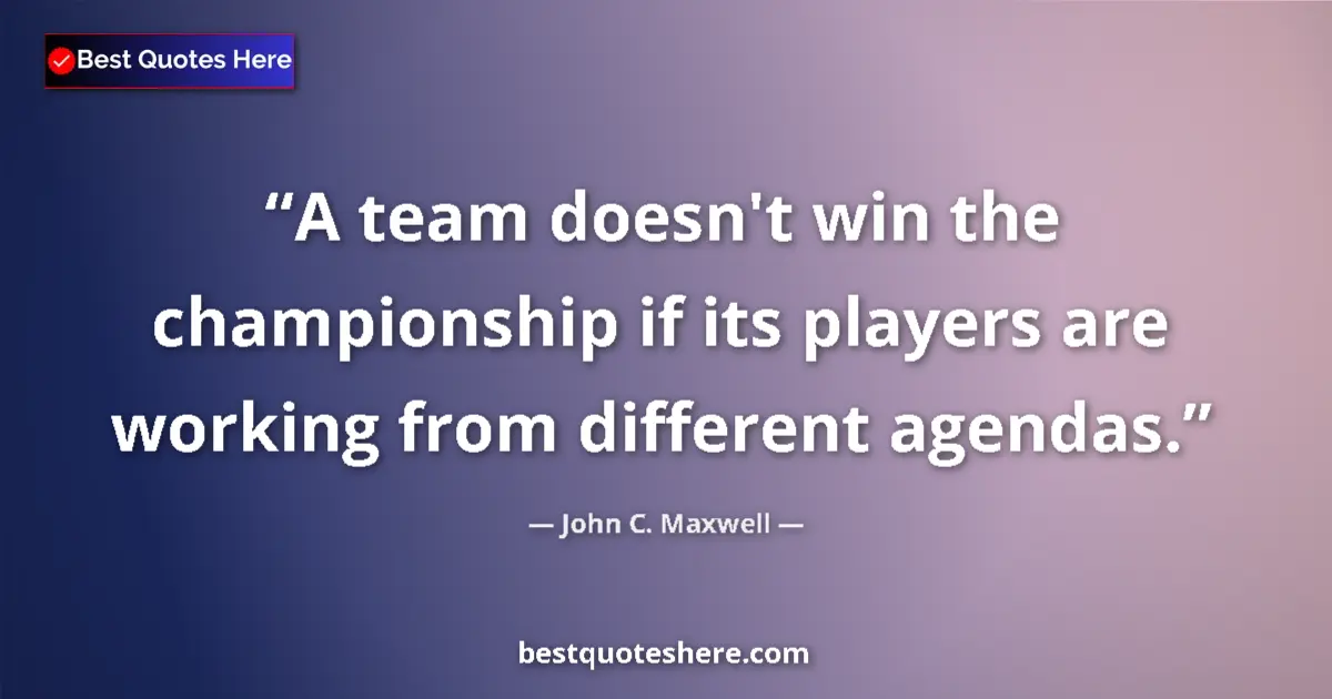 Quote by John C. Maxwell: A team doesn't win the championship if its players are working from different agendas....