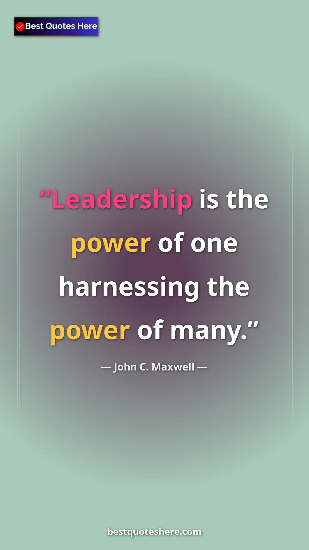 Pinterest quote poster by John C. Maxwell: "Leadership is the power of one harnessing the power of many."