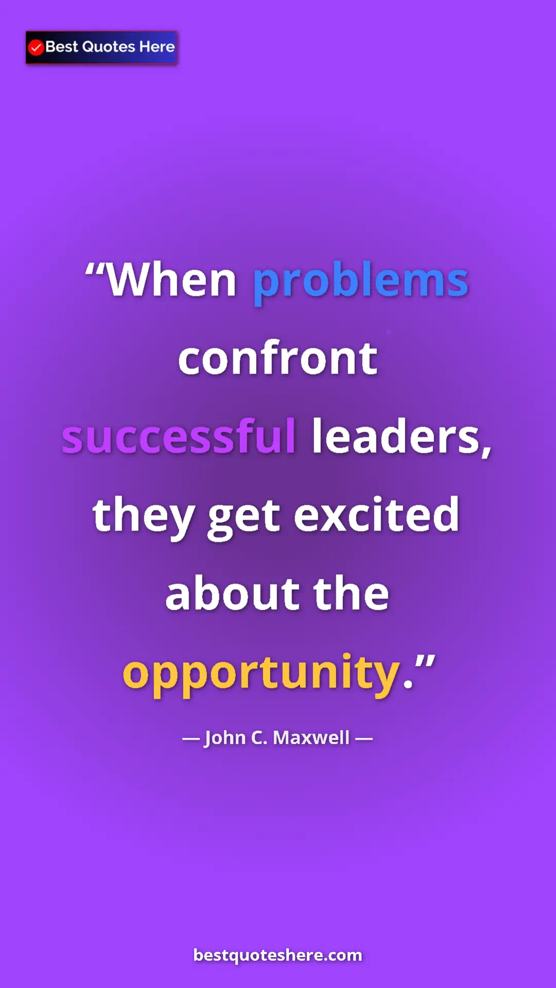 Pinterest quote poster by John C. Maxwell: "When problems confront successful leaders, they get excited..."
