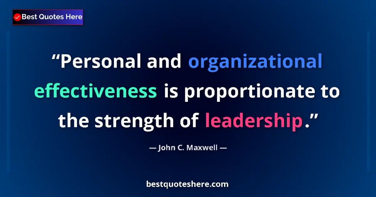Quote by John C. Maxwell: Personal and organizational effectiveness is proportionate to the strength of leadership....
