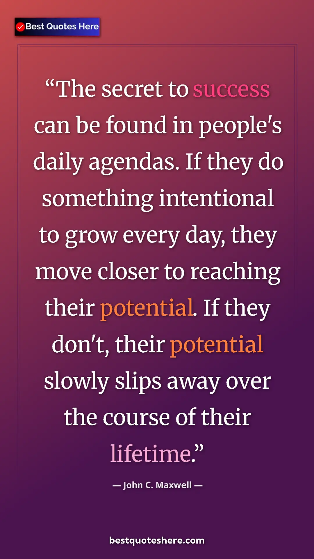 Pinterest quote poster by John C. Maxwell: "The secret to success can be found in people's daily..."