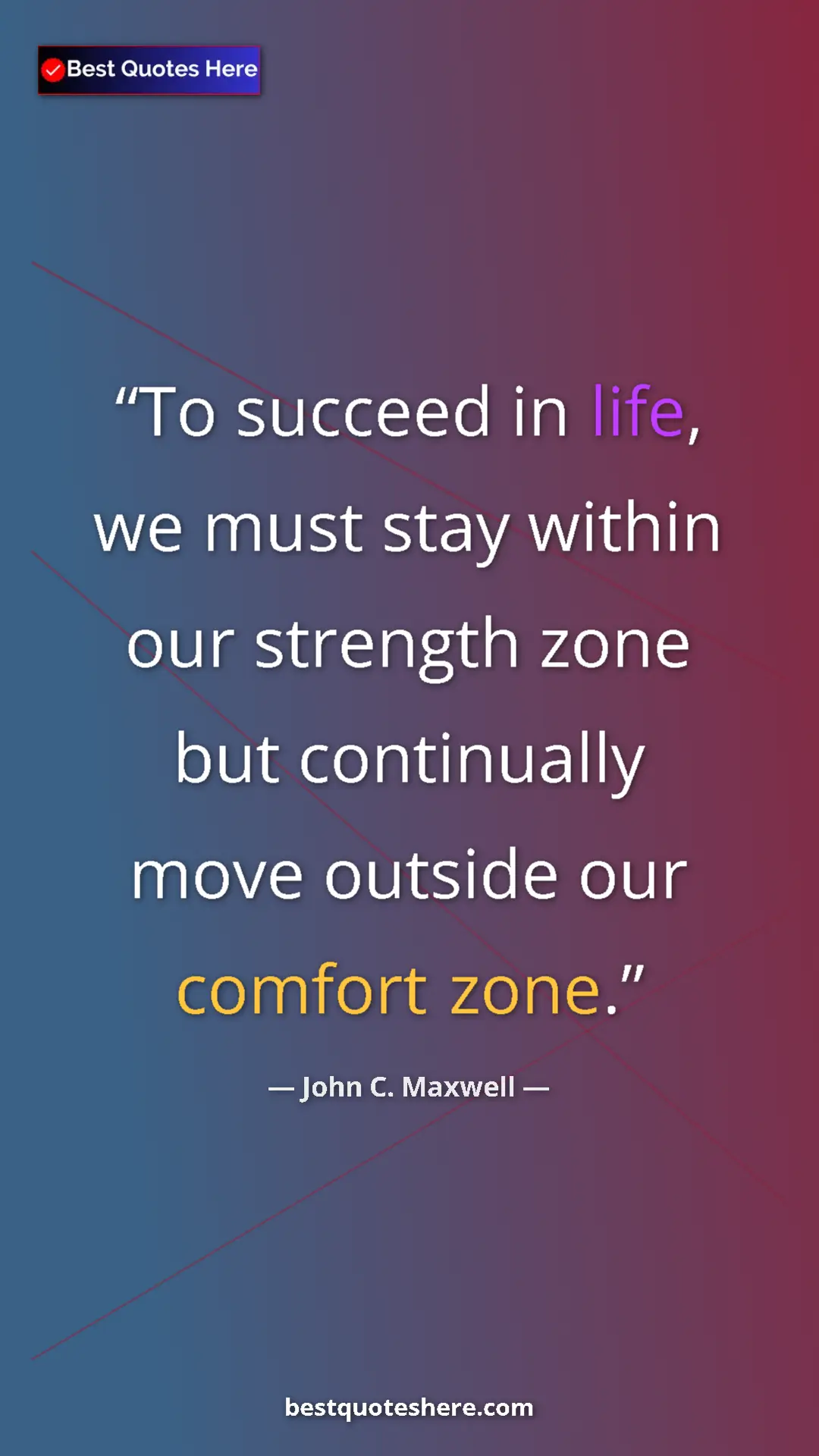 Pinterest quote poster by John C. Maxwell: "To succeed in life, we must stay within our strength zone..."