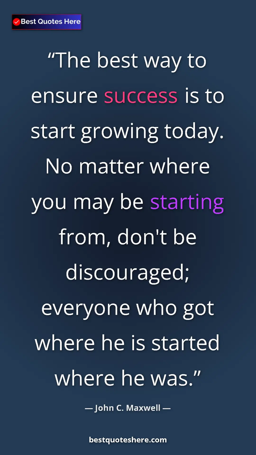 Pinterest quote poster by John C. Maxwell: "The best way to ensure success is to start growing today...."