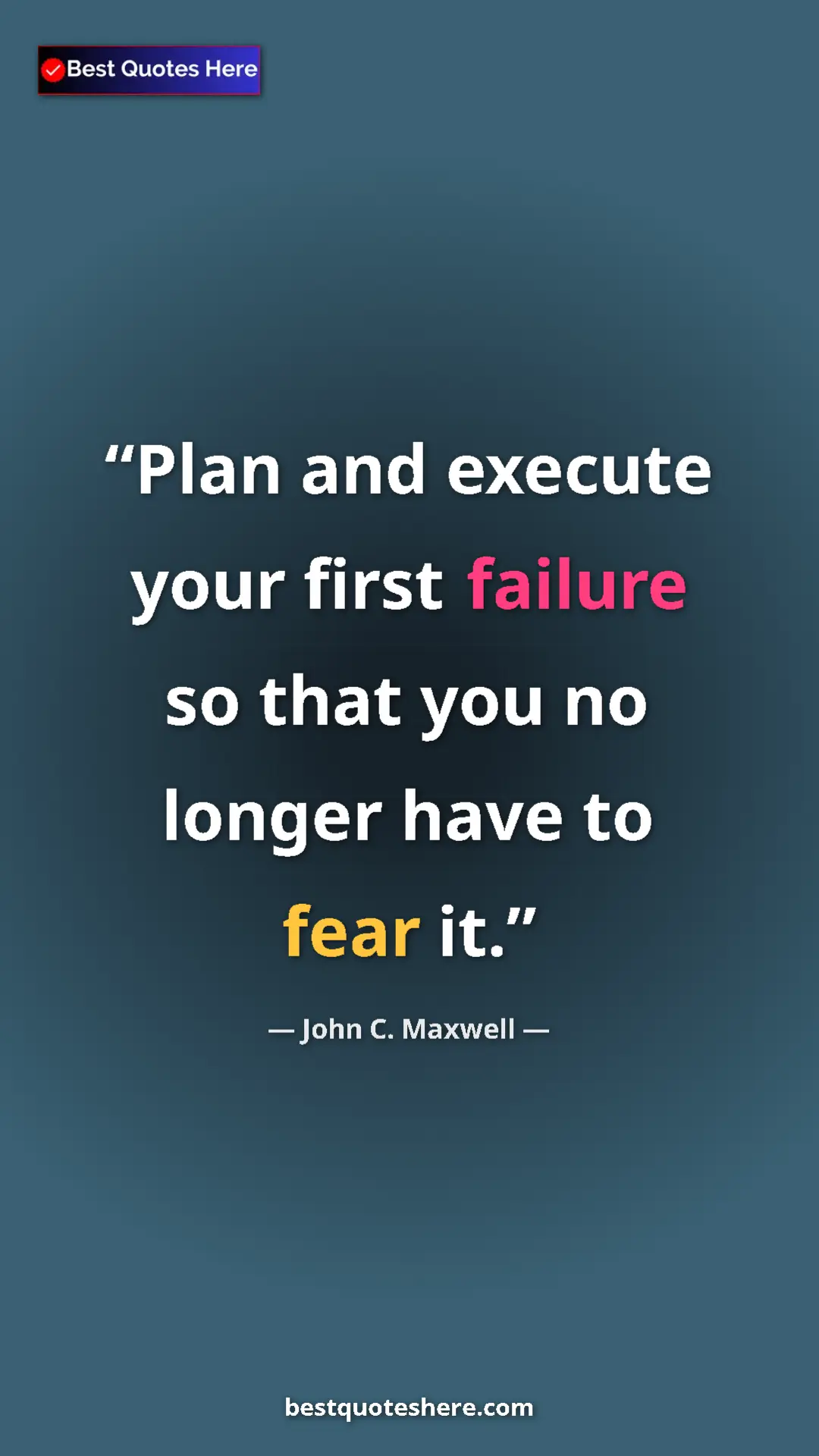 Pinterest quote poster by John C. Maxwell: "Plan and execute your first failure so that you no longer..."