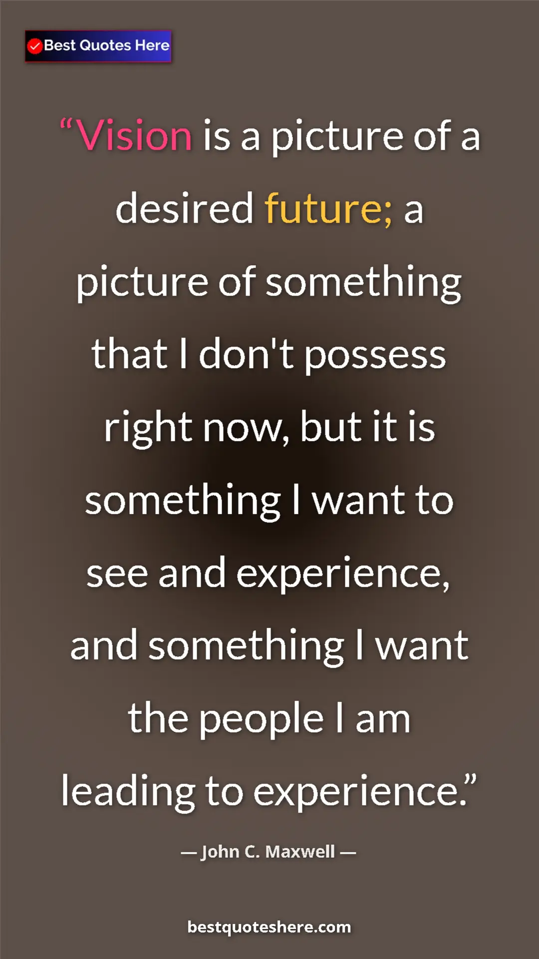 Pinterest quote poster by John C. Maxwell: "Vision is a picture of a desired future; a picture of..."