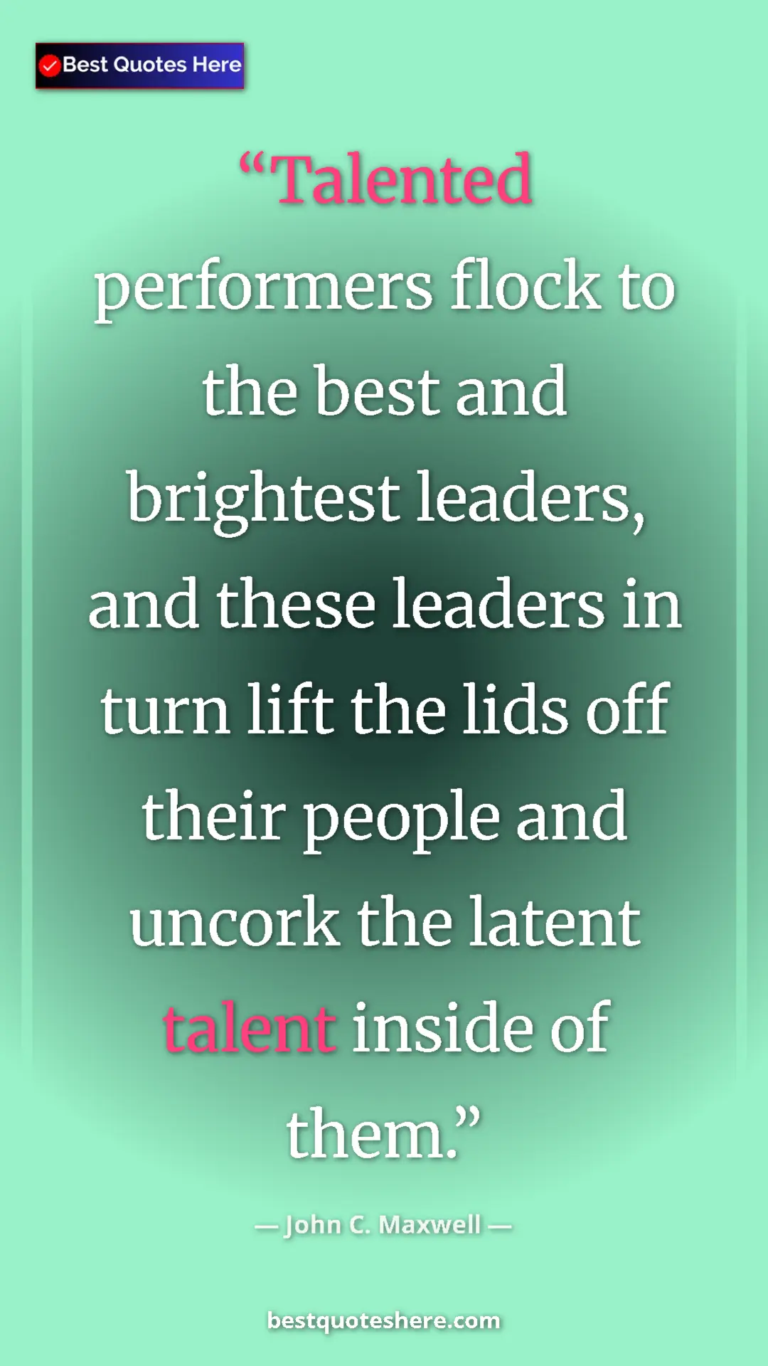 Pinterest quote poster by John C. Maxwell: "Talented performers flock to the best and brightest..."