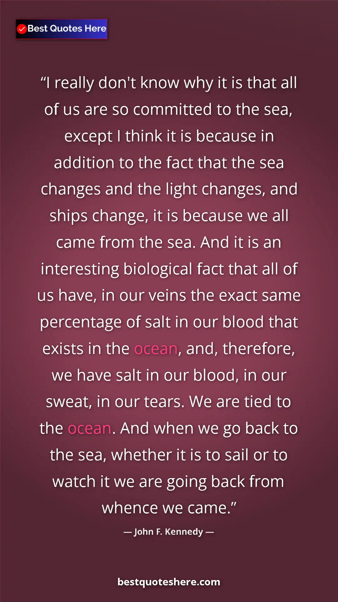 Pinterest quote poster by John F. Kennedy: "I really don't know why it is that all of us are so..."