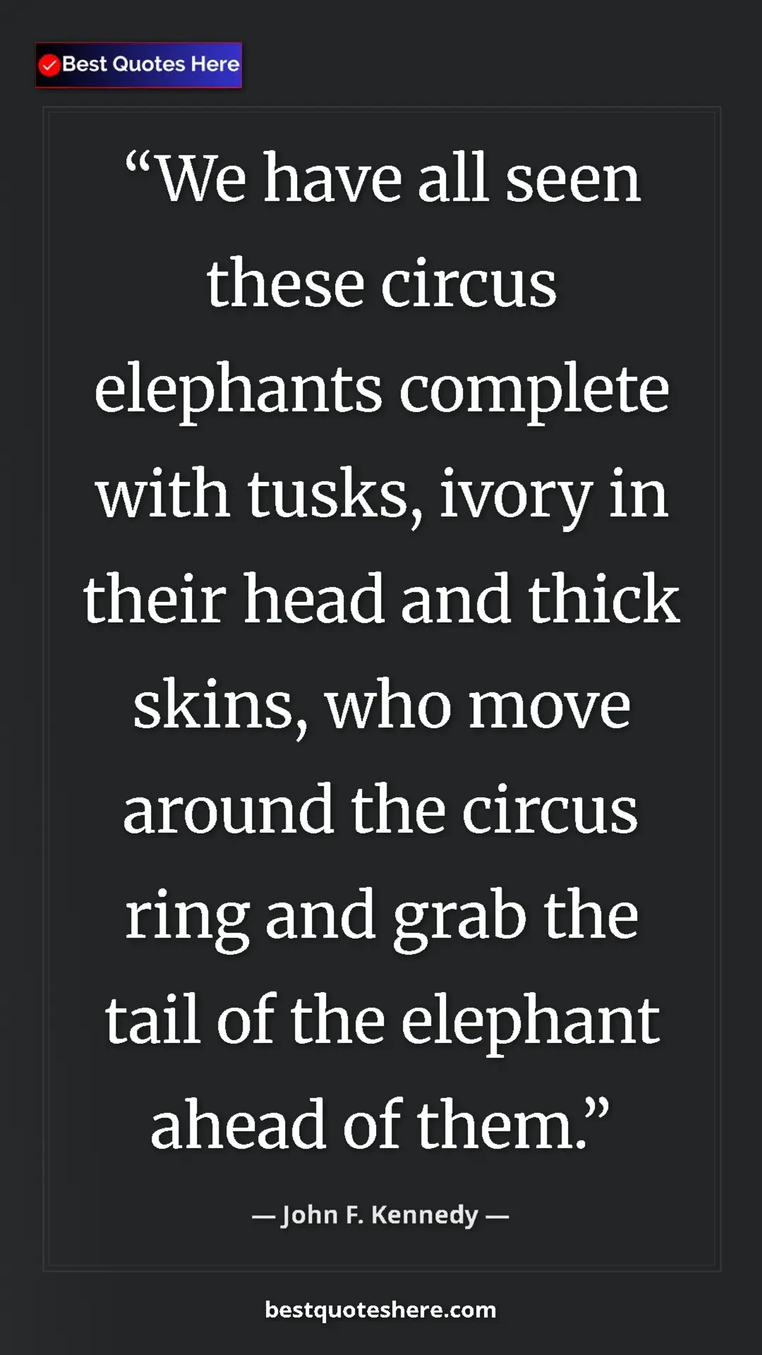 Pinterest quote poster by John F. Kennedy: "We have all seen these circus elephants complete with..."