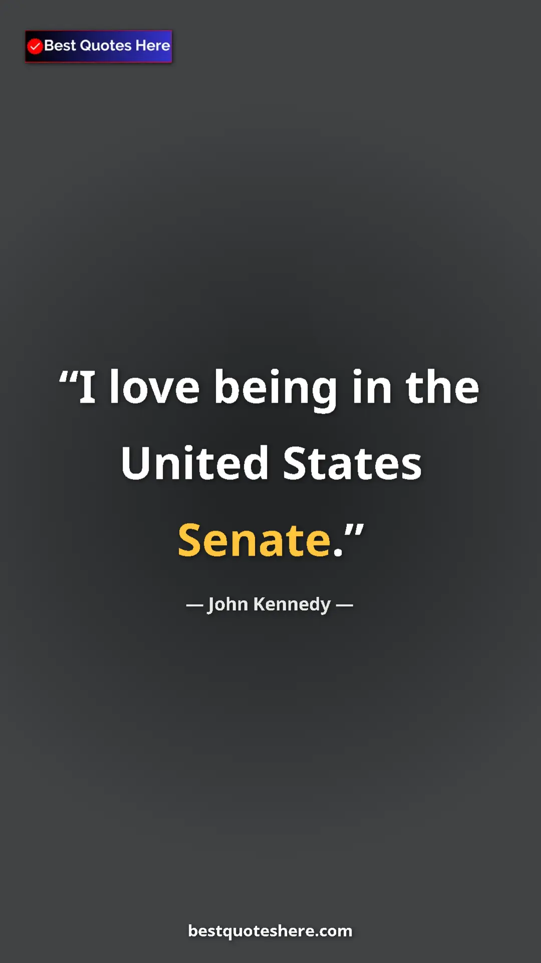 Pinterest quote poster by John Kennedy: "I love being in the United States Senate."
