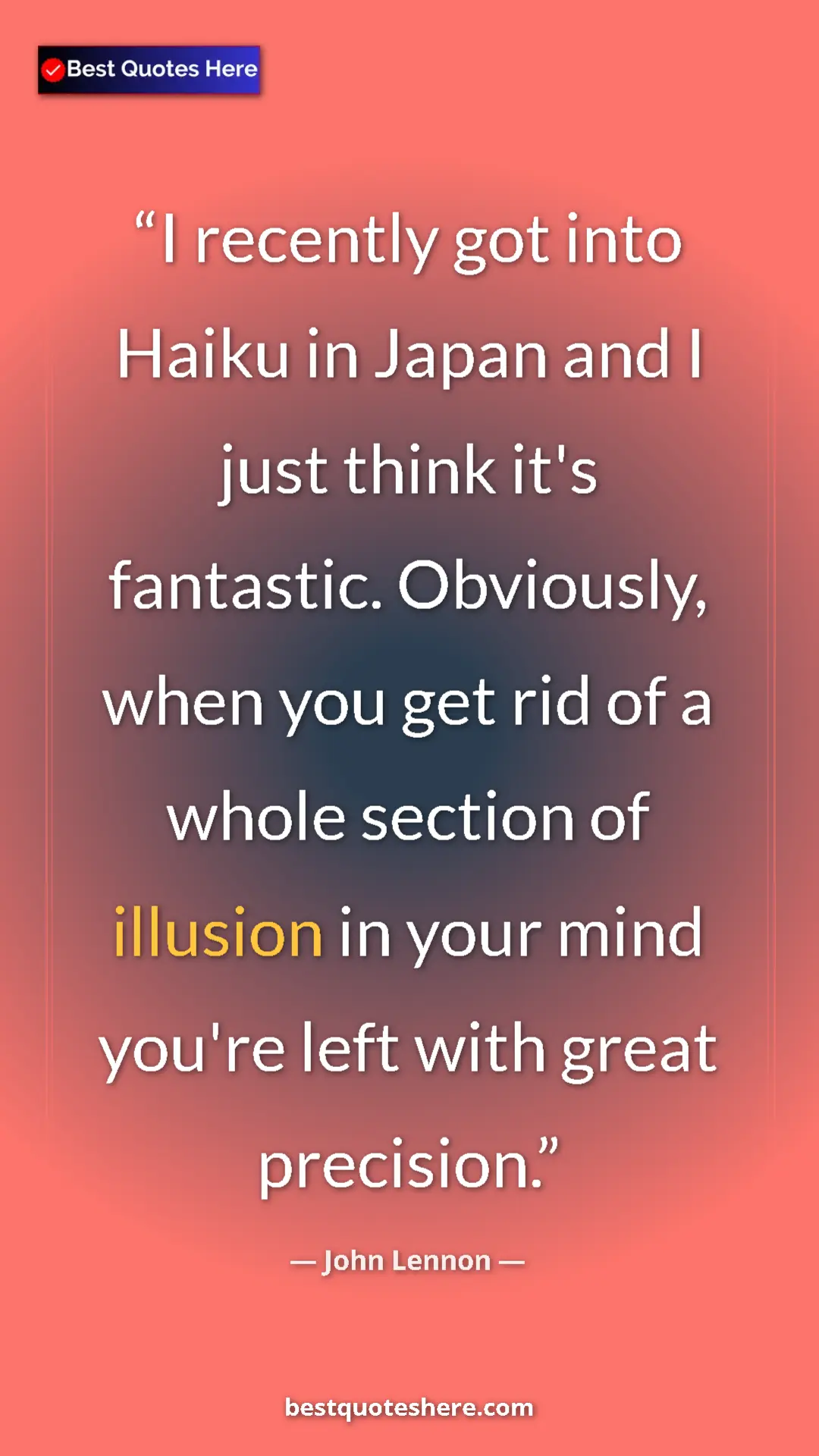 John Lennon Quote Card: "I recently got into Haiku in Japan and I just think it's..." Pinterest quote poster by John Lennon: "I recently got into Haiku in Japan and I just think it's..."