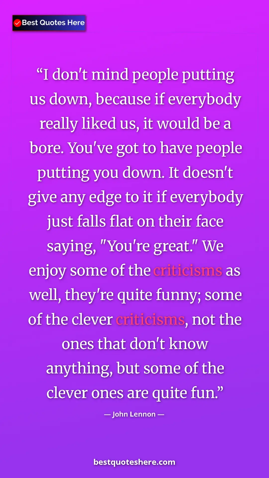 John Lennon Quote Card: "I don't mind people putting us down, because if everybody..." Pinterest quote poster by John Lennon: "I don't mind people putting us down, because if everybody..."