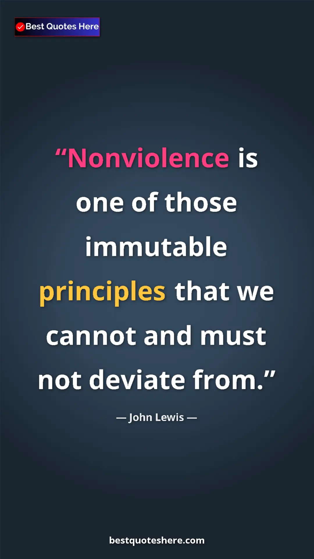 Pinterest quote poster by John Lewis: "Nonviolence is one of those immutable principles that we..."