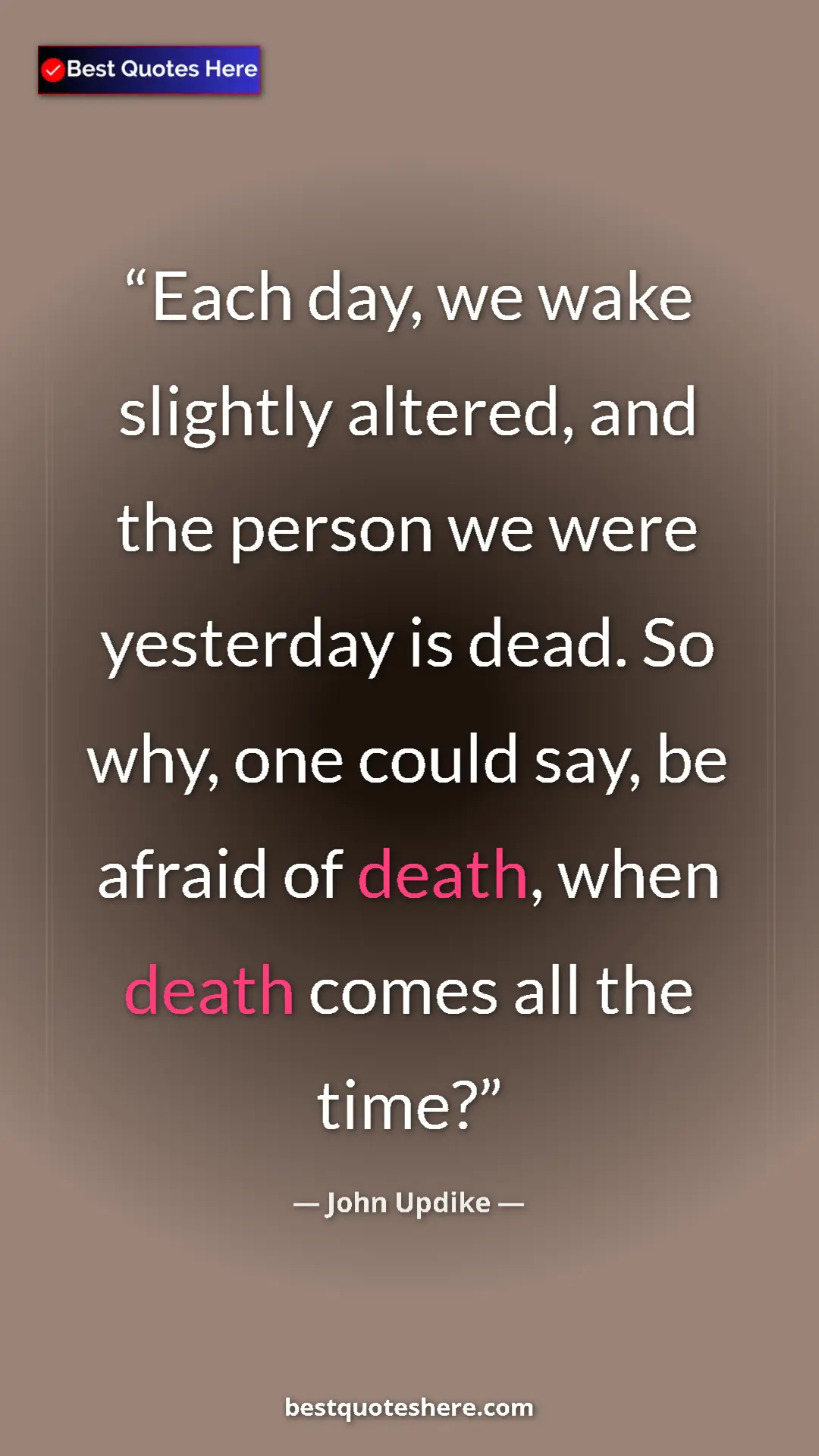 Pinterest quote poster by John Updike: "Each day, we wake slightly altered, and the person we were..."