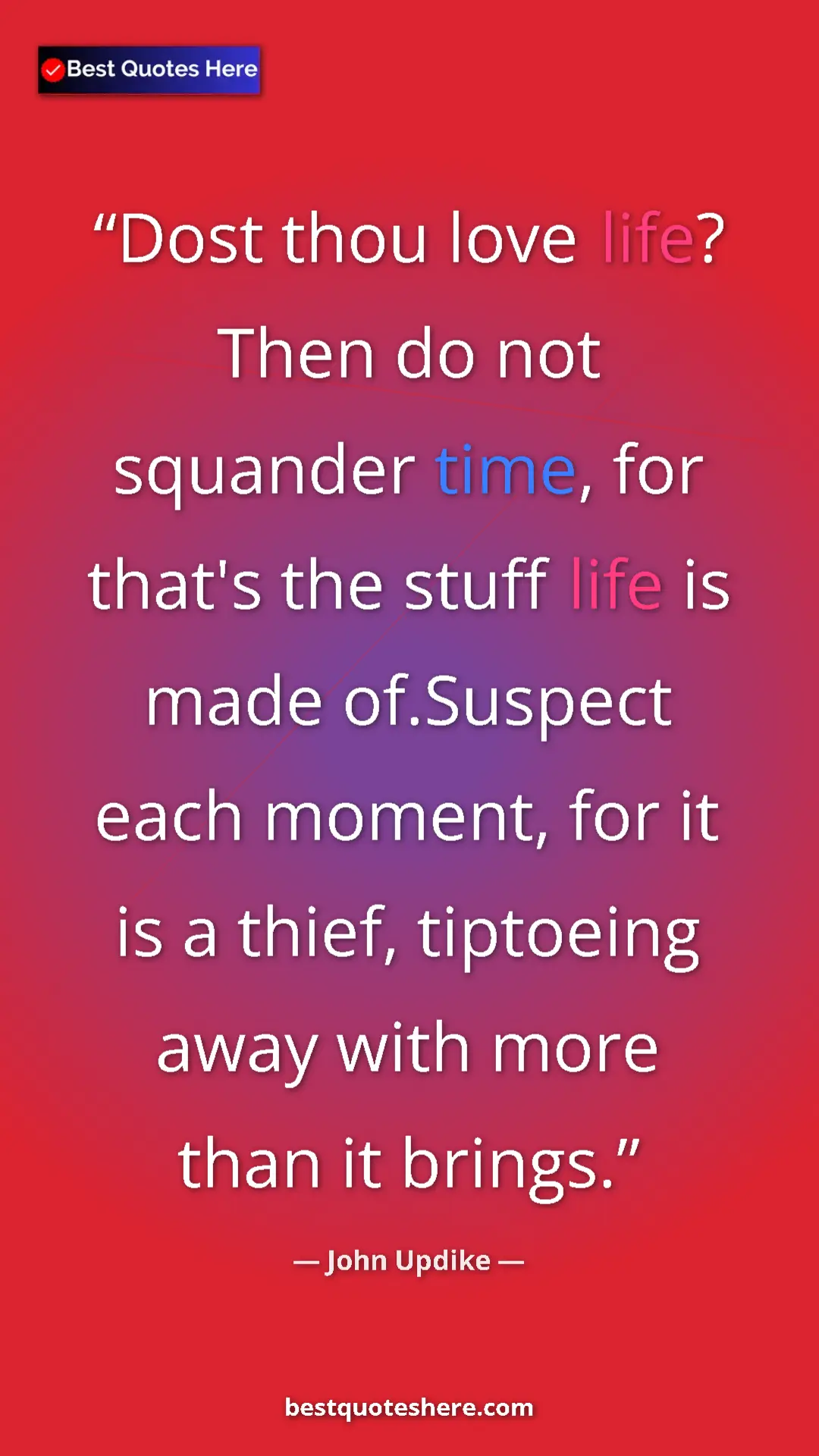 Pinterest quote poster by John Updike: "Dost thou love life? Then do not squander time, for that's..."