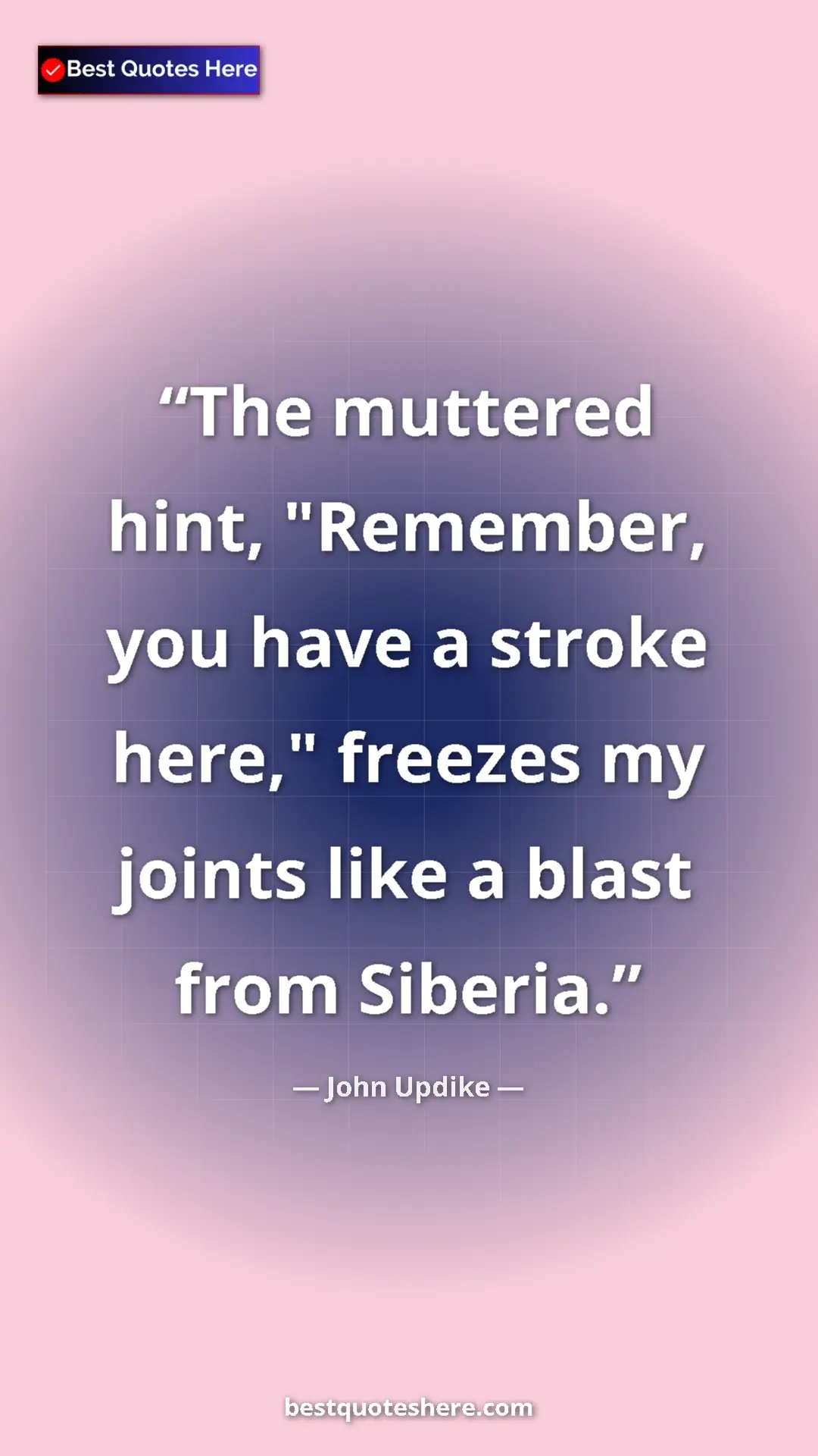Pinterest quote poster by John Updike: "The muttered hint, "Remember, you have a stroke here,"..."