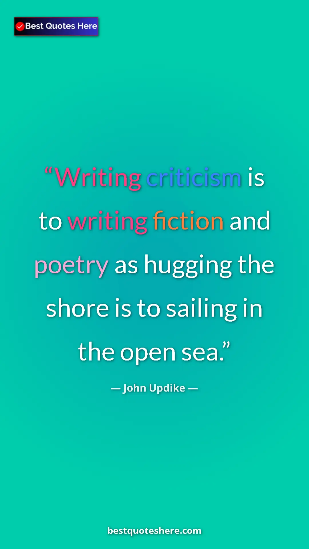 Pinterest quote poster by John Updike: "Writing criticism is to writing fiction and poetry as..."