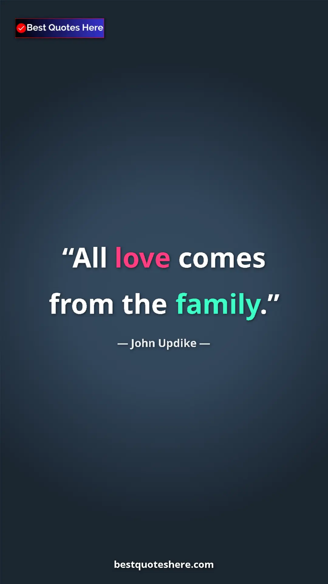 Pinterest quote poster by John Updike: "All love comes from the family."