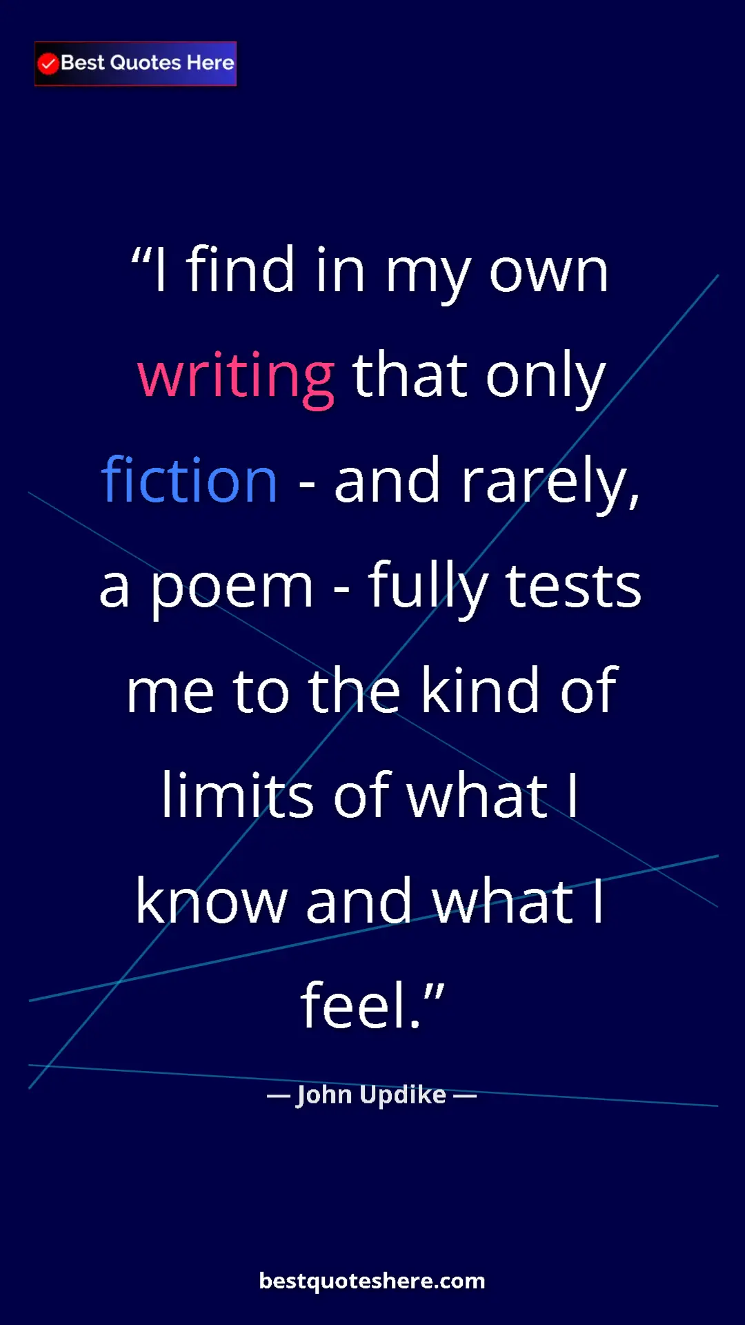 Pinterest quote poster by John Updike: "I find in my own writing that only fiction - and rarely, a..."