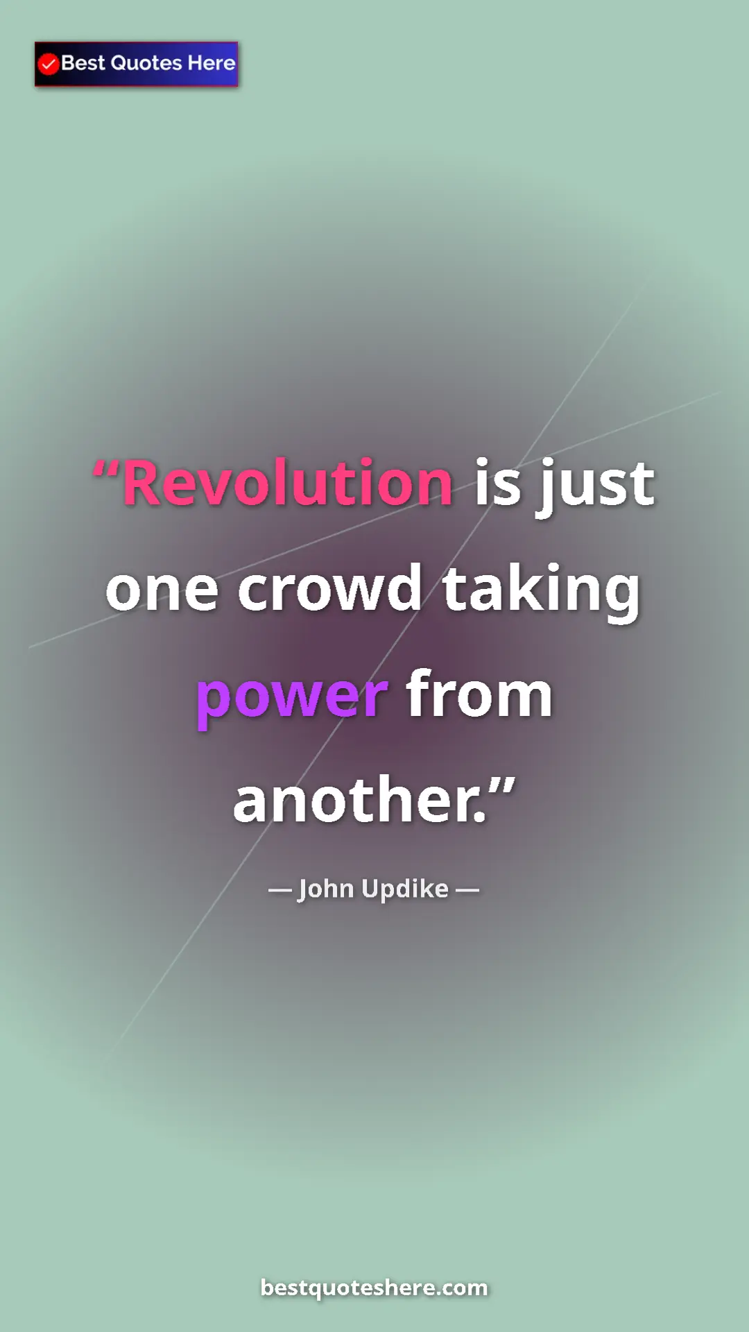 Pinterest quote poster by John Updike: "Revolution is just one crowd taking power from another."