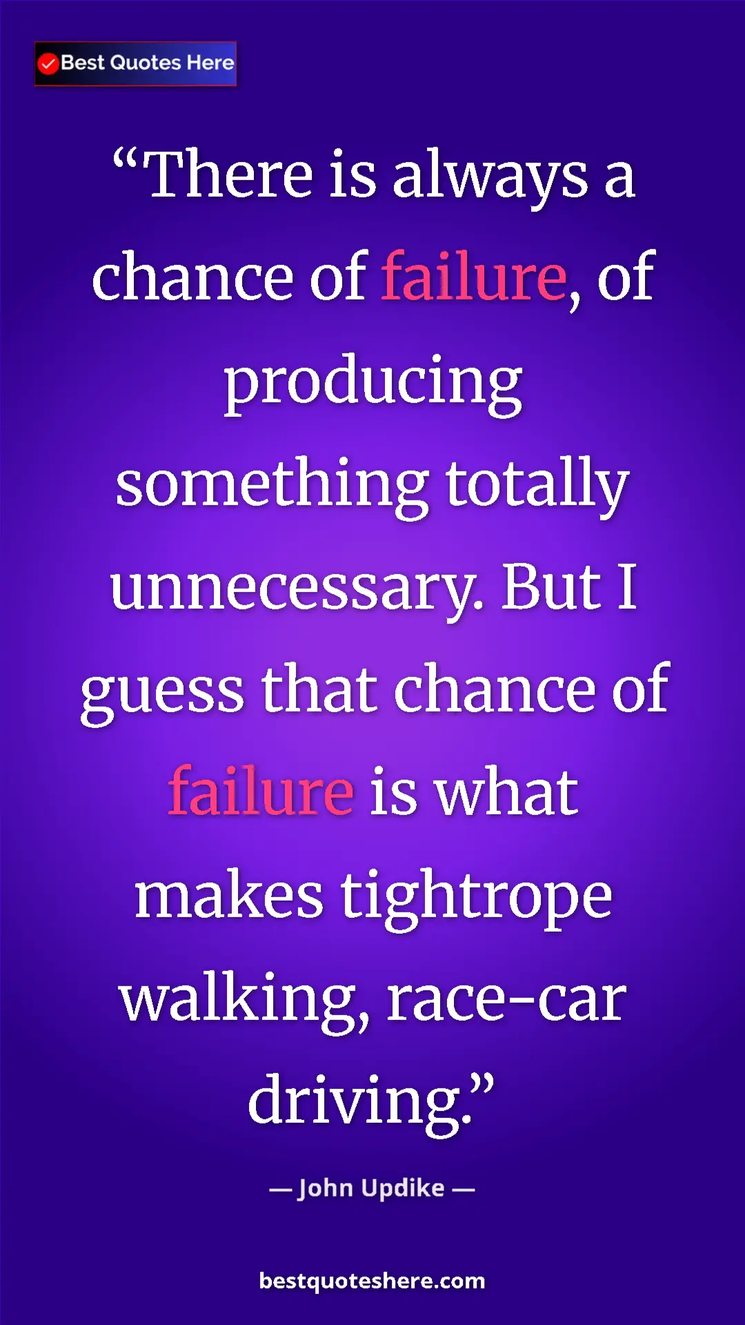Pinterest quote poster by John Updike: "There is always a chance of failure, of producing something..."