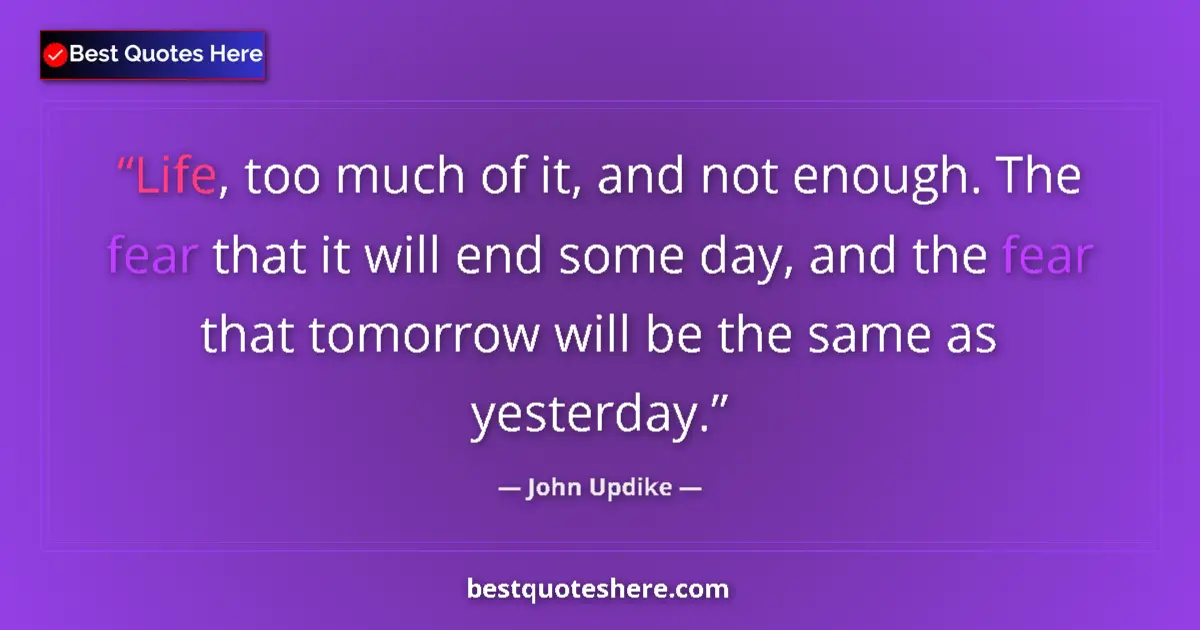 John Updike quote: "Life, too much of it, and not enough. The fear that it will..."