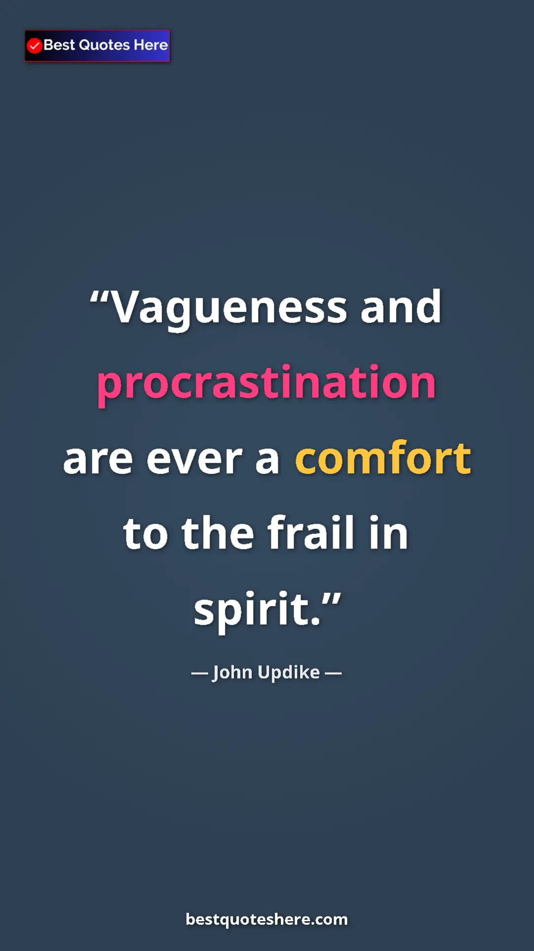 Pinterest quote poster by John Updike: "Vagueness and procrastination are ever a comfort to the..."