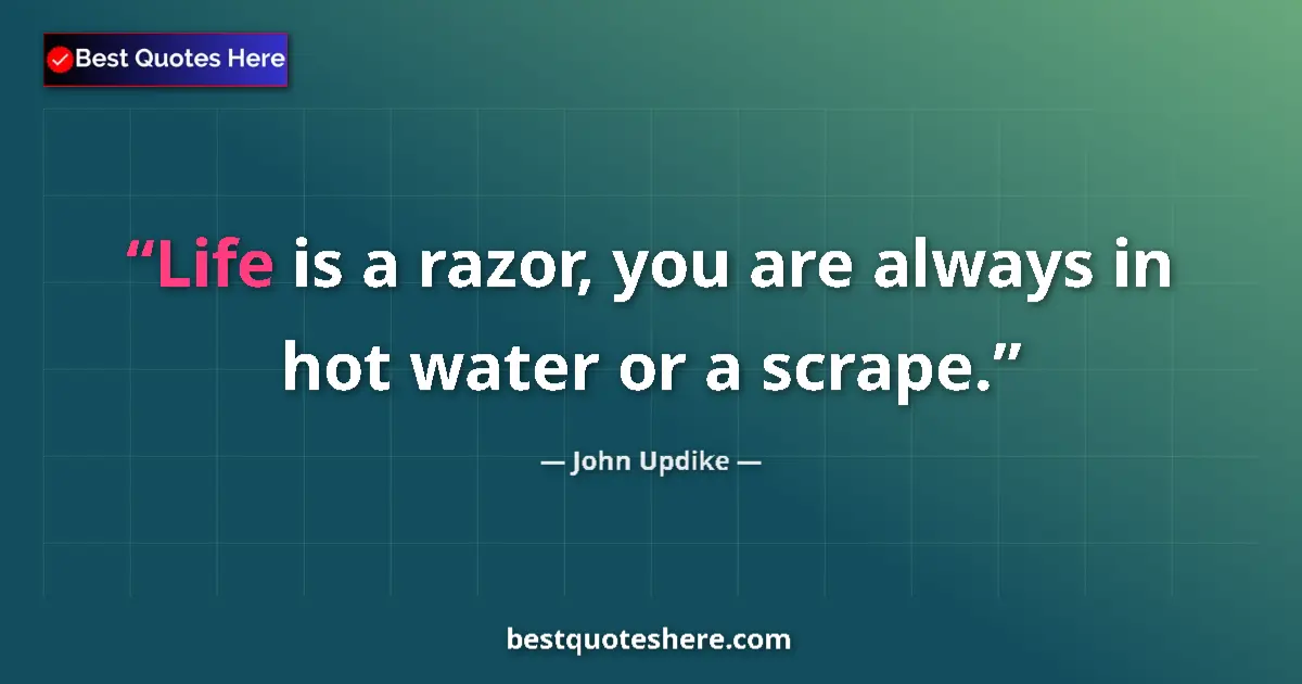 Quote by John Updike: Life is a razor, you are always in hot water or a scrape....