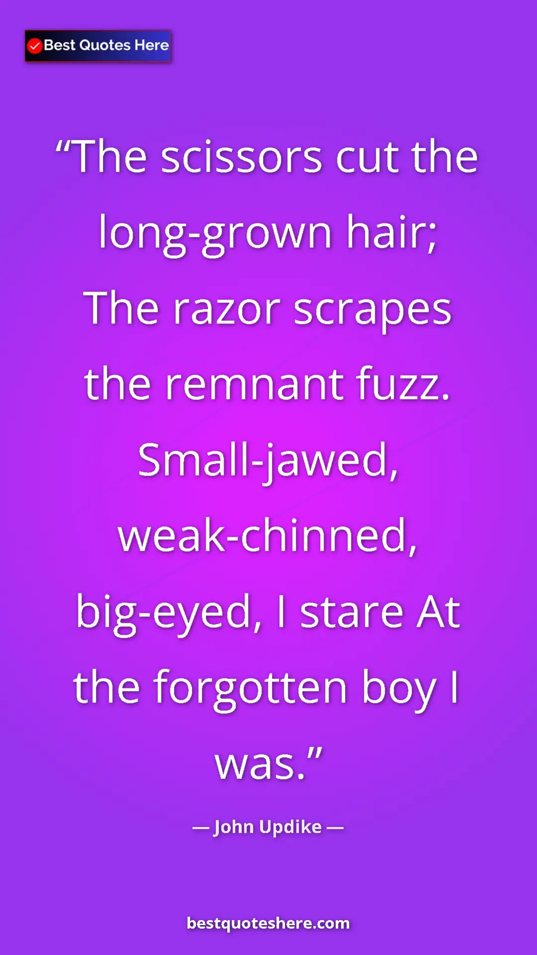 Pinterest quote poster by John Updike: "The scissors cut the long-grown hair; The razor scrapes the..."