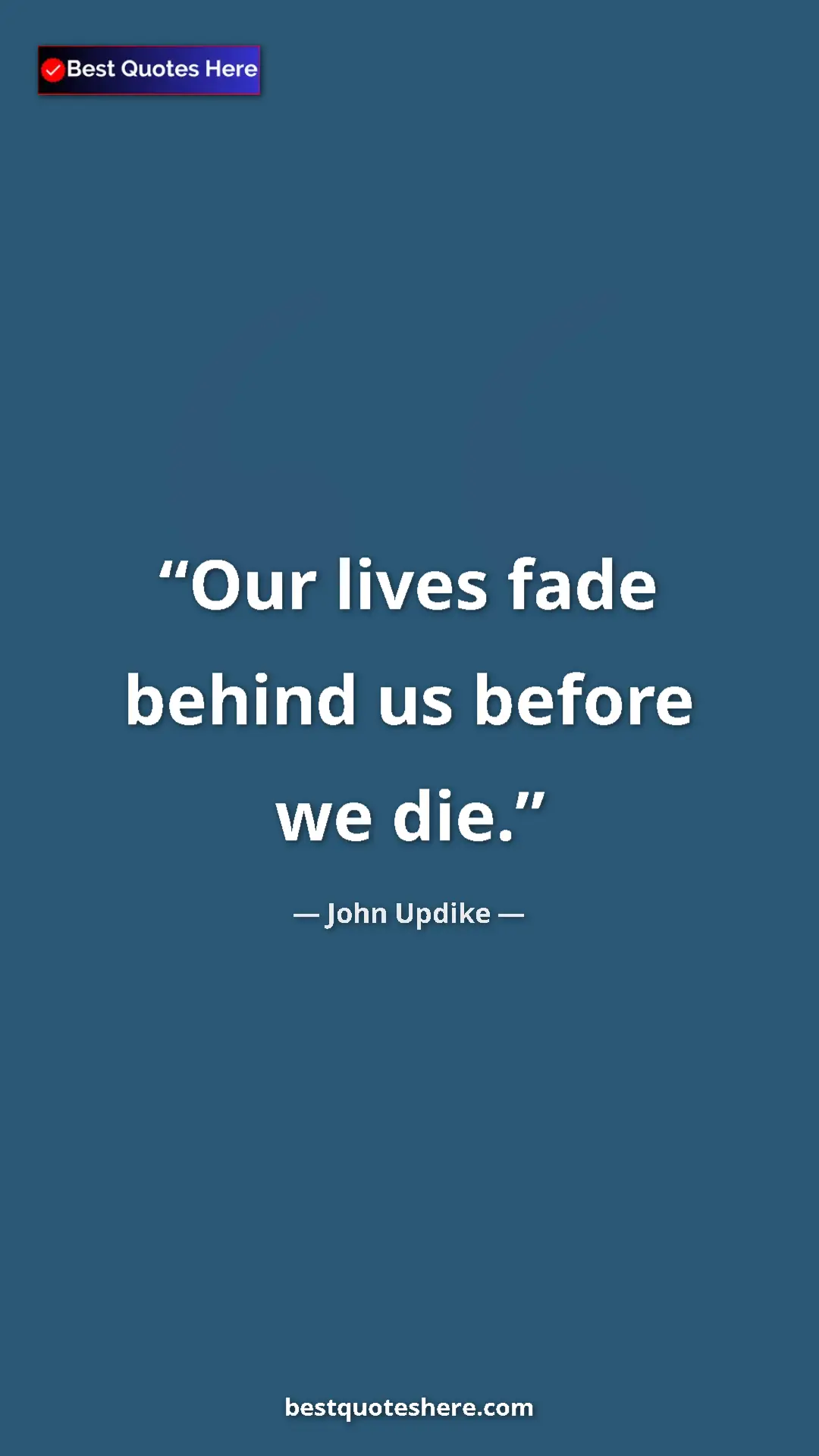 Pinterest quote poster by John Updike: "Our lives fade behind us before we die."