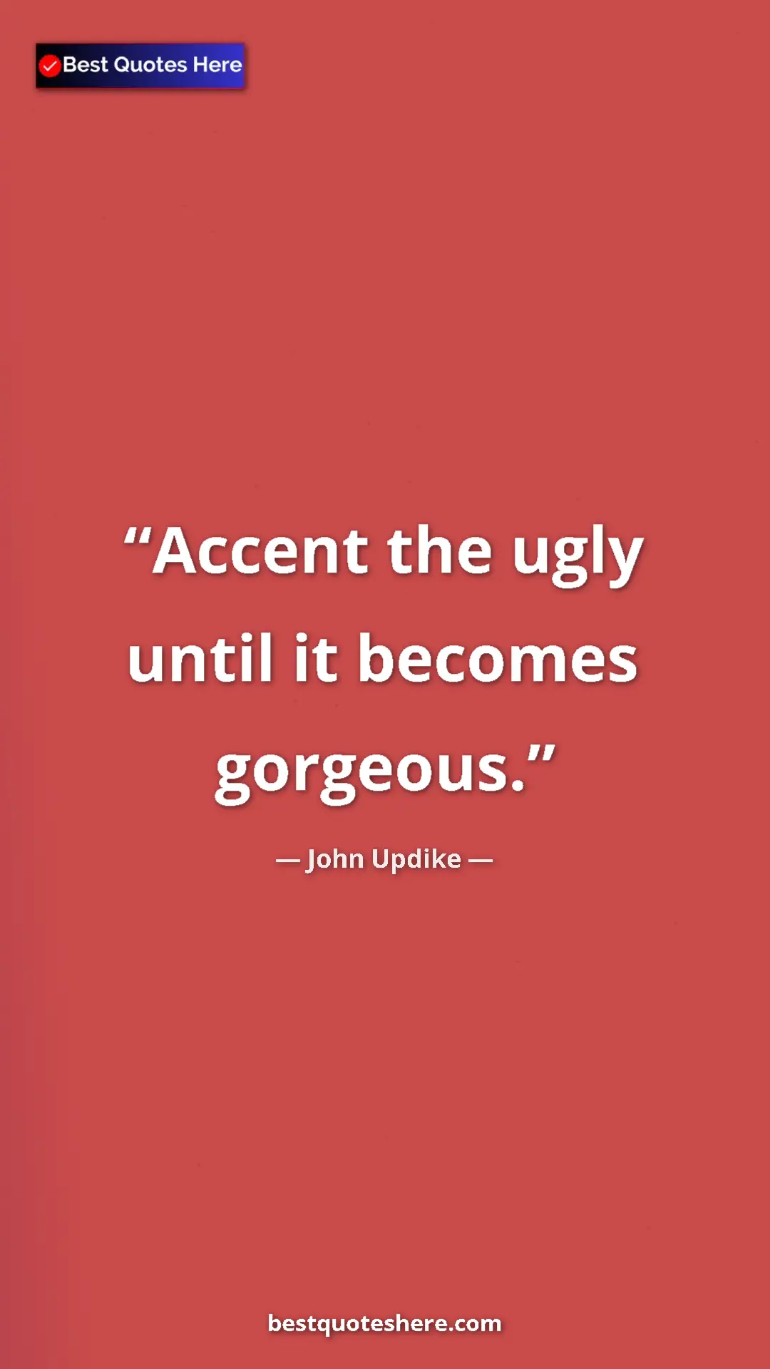 Pinterest quote poster by John Updike: "Accent the ugly until it becomes gorgeous."