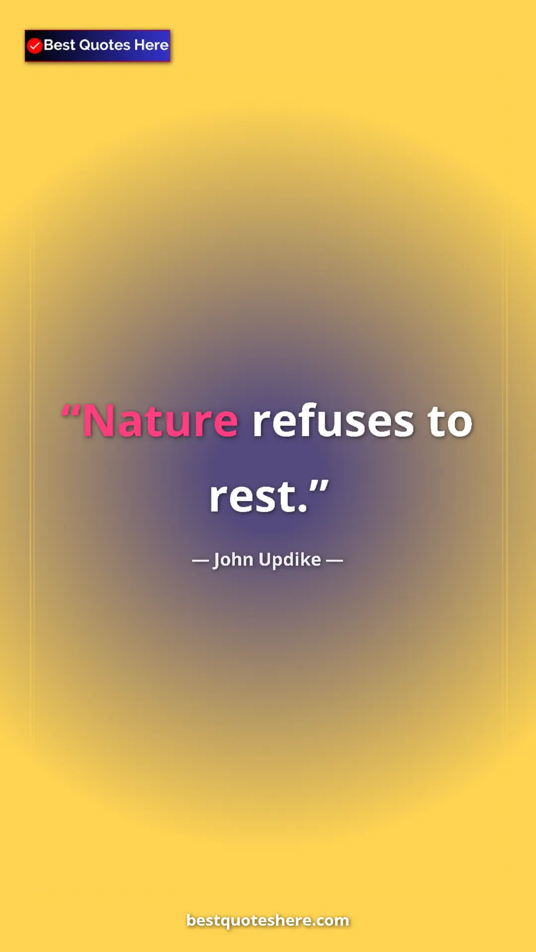 Pinterest quote poster by John Updike: "Nature refuses to rest."