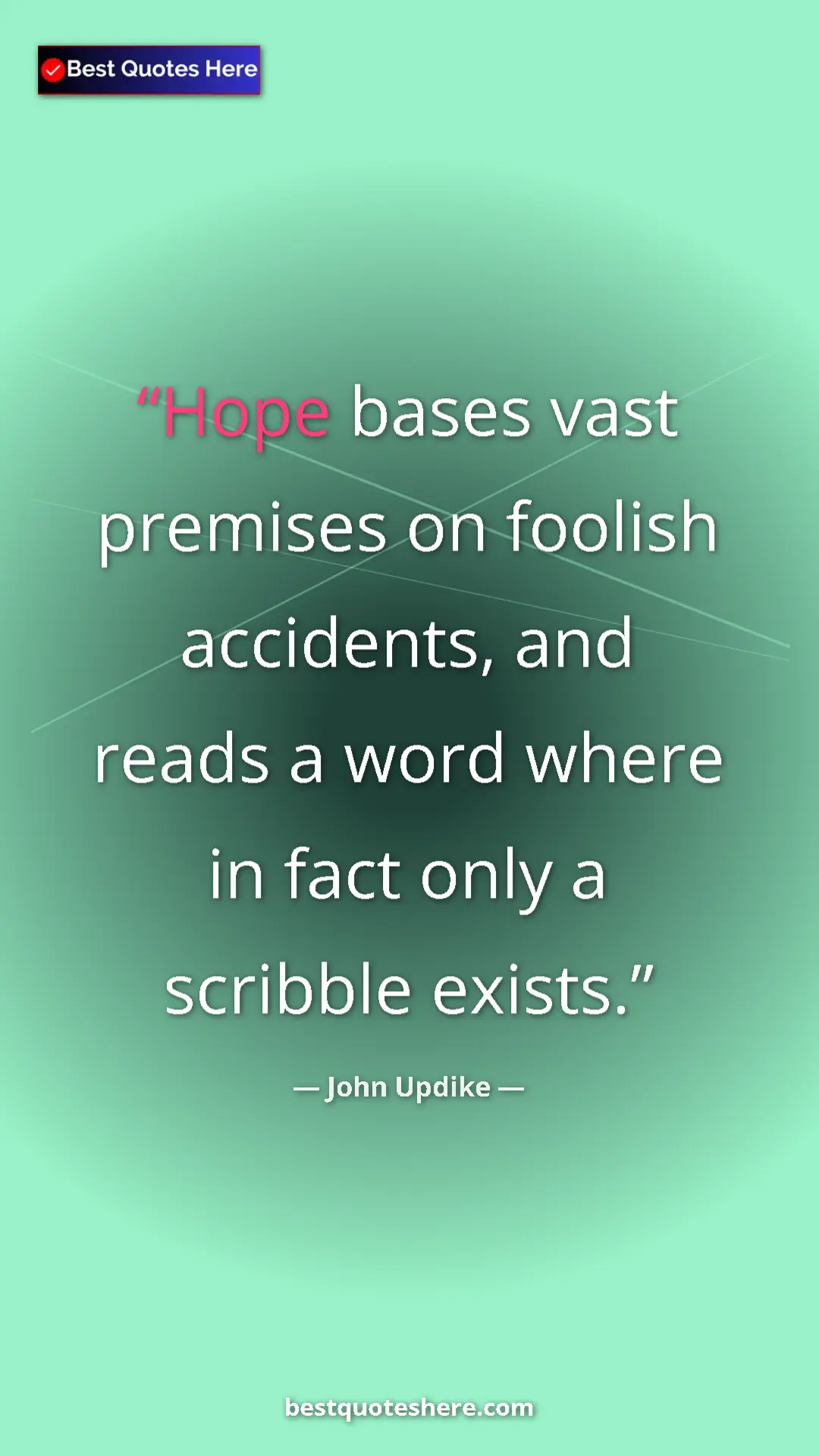 Pinterest quote poster by John Updike: "Hope bases vast premises on foolish accidents, and reads a..."