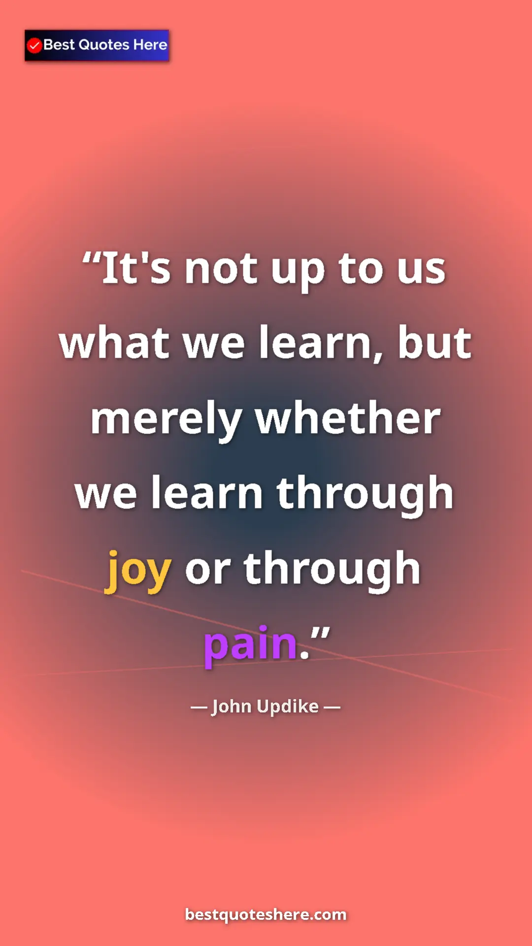 Pinterest quote poster by John Updike: "It's not up to us what we learn, but merely whether we..."
