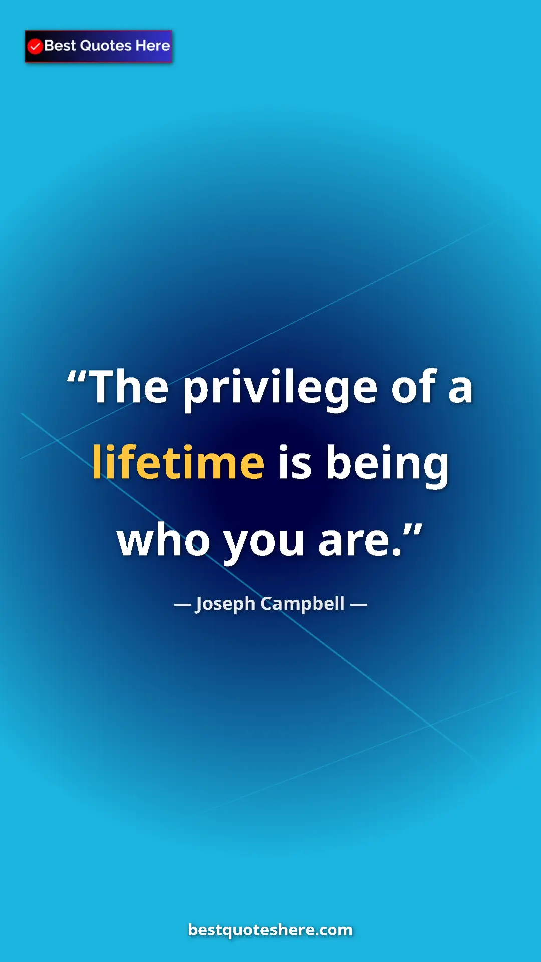 Pinterest quote poster by Joseph Campbell: "The privilege of a lifetime is being who you are."