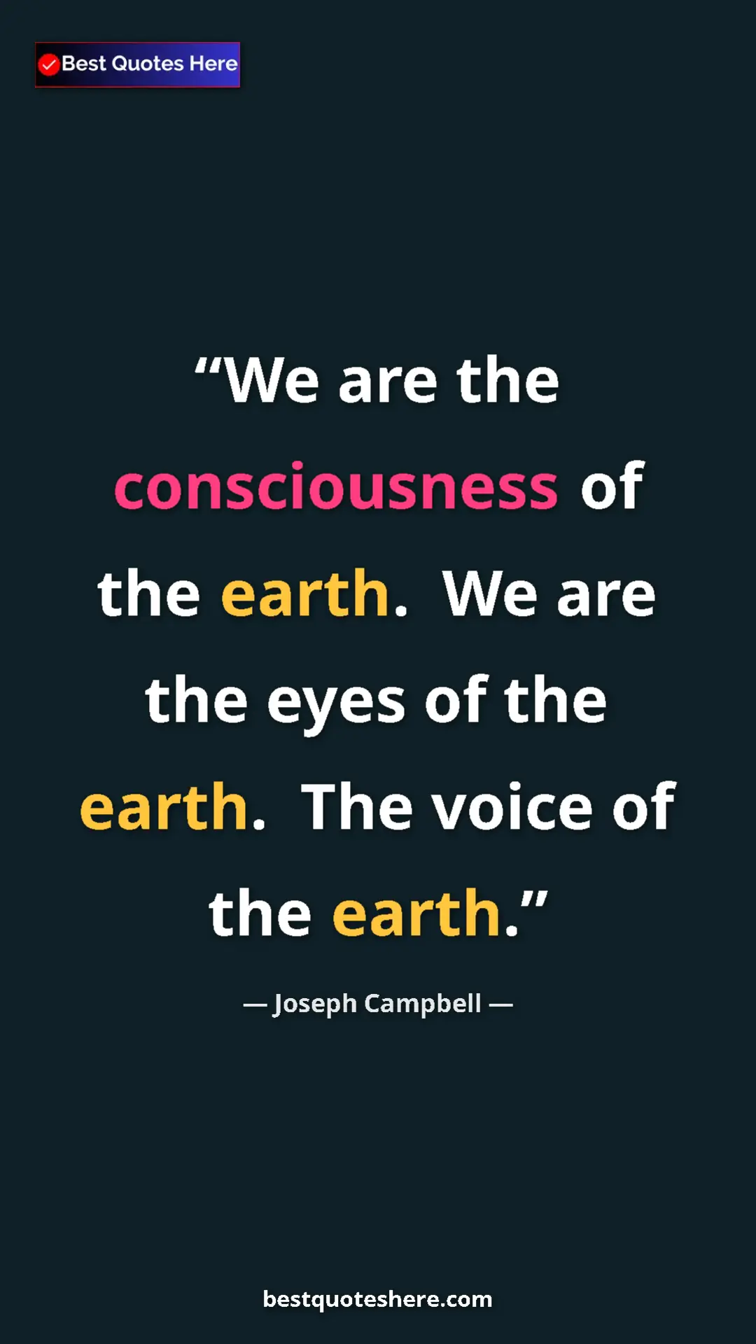 Pinterest quote poster by Joseph Campbell: "We are the consciousness of the earth.  We are the eyes of..."
