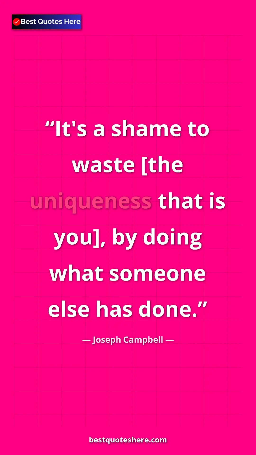 Pinterest quote poster by Joseph Campbell: "It's a shame to waste [the uniqueness that is you], by..."