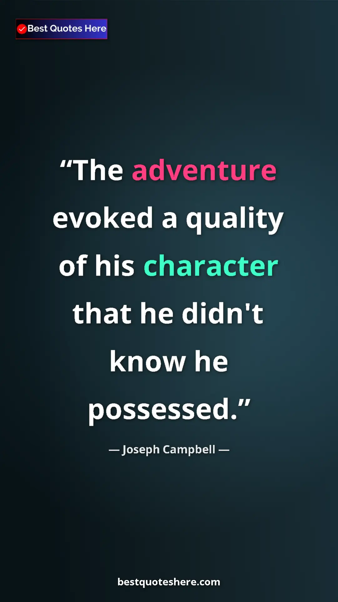 Pinterest quote poster by Joseph Campbell: "The adventure evoked a quality of his character that he..."