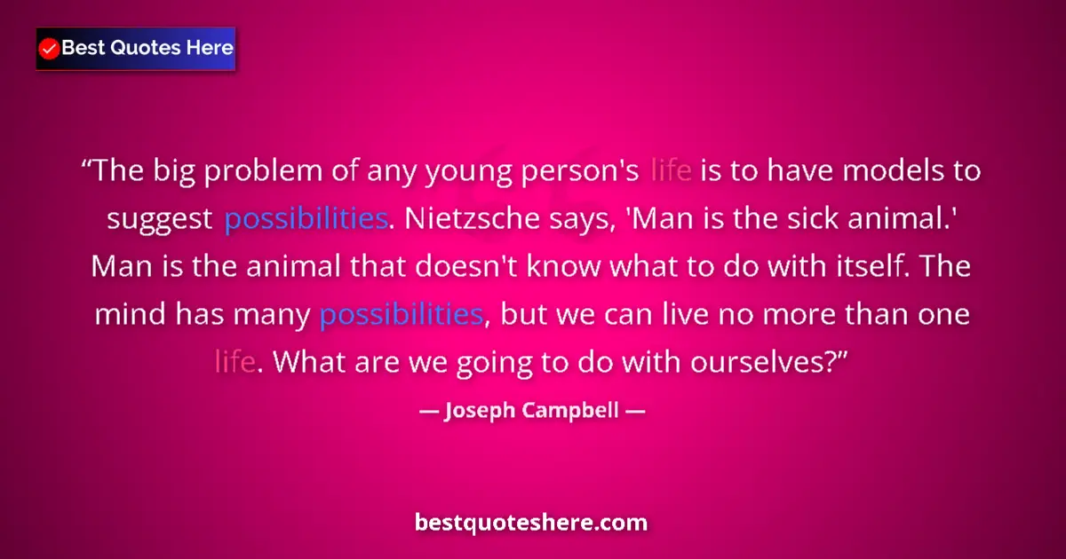 Quote by Joseph Campbell: The big problem of any young person's life is to have models to suggest possibilities. Nietzsche say...