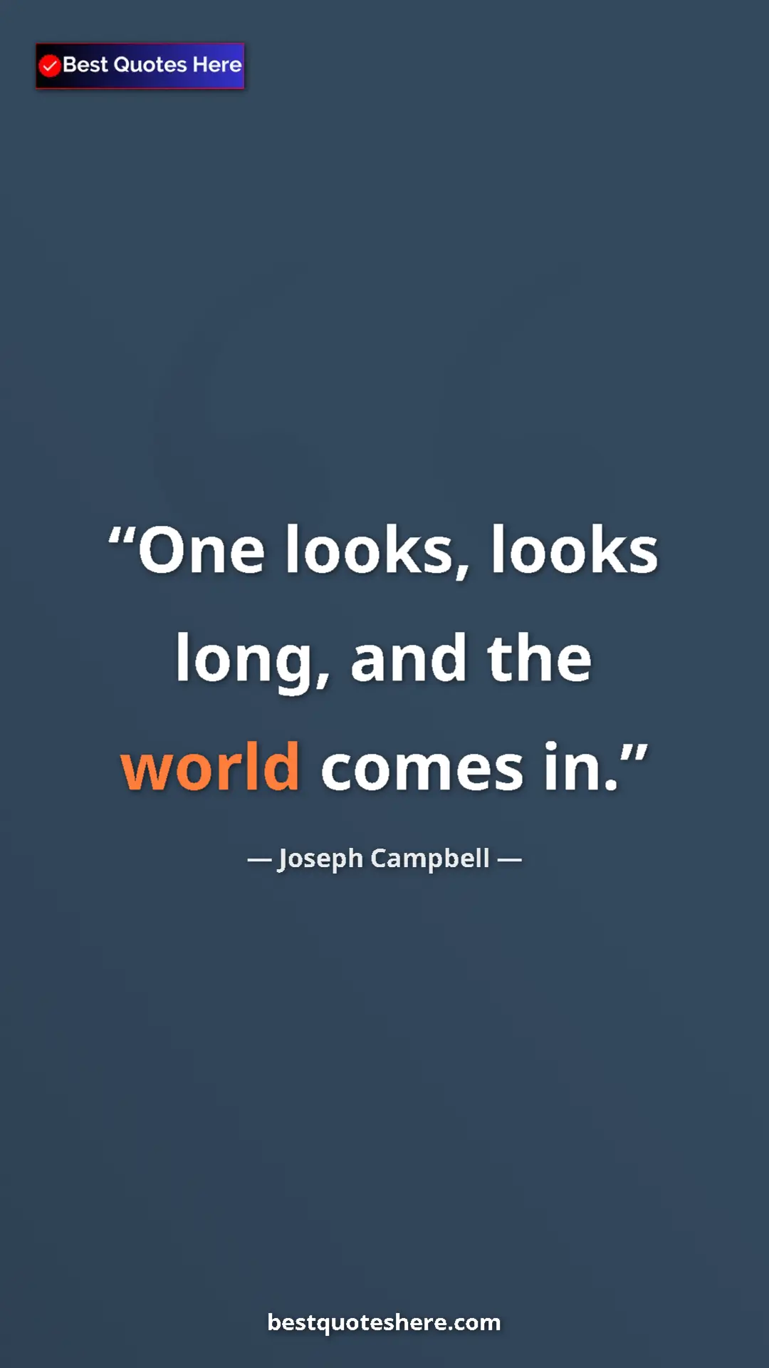 Pinterest quote poster by Joseph Campbell: "One looks, looks long, and the world comes in."