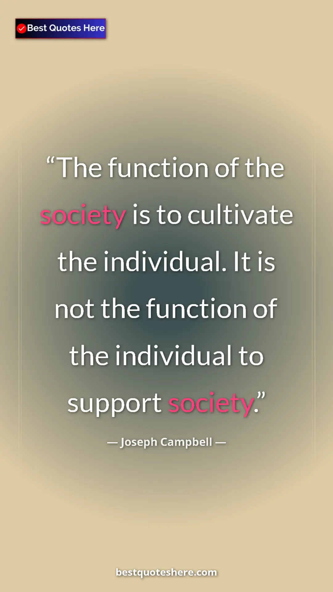 Pinterest quote poster by Joseph Campbell: "The function of the society is to cultivate the individual...."