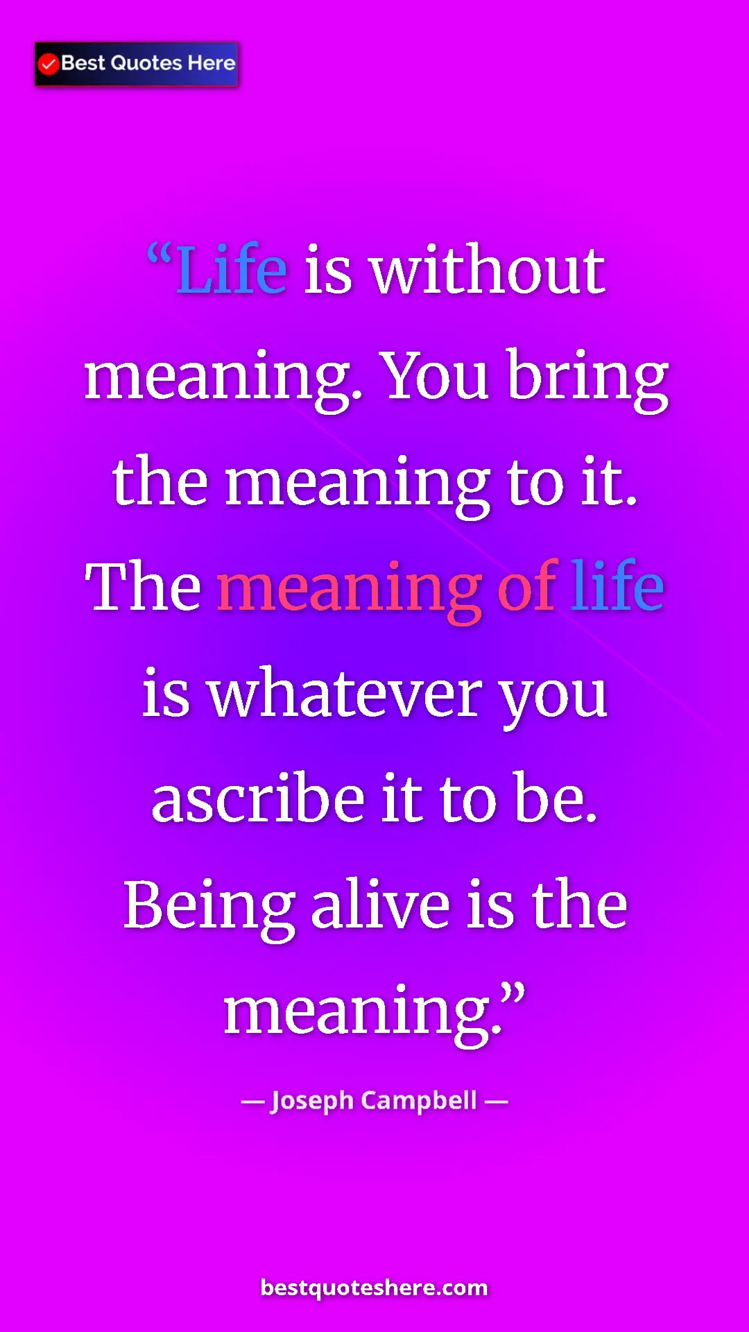 Pinterest quote poster by Joseph Campbell: "Life is without meaning. You bring the meaning to it. The..."