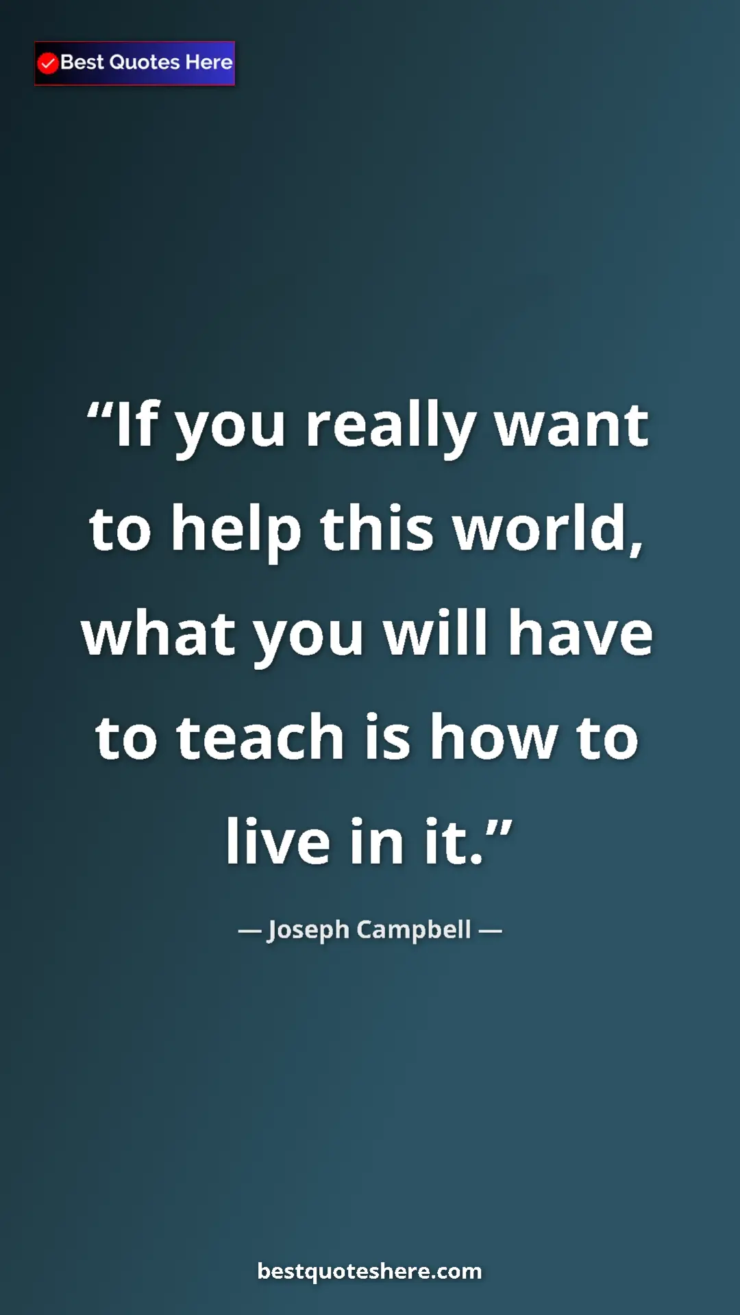 Pinterest quote poster by Joseph Campbell: "If you really want to help this world, what you will have..."
