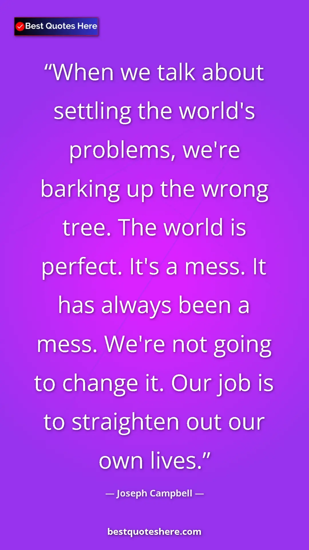 Pinterest quote poster by Joseph Campbell: "When we talk about settling the world's problems, we're..."
