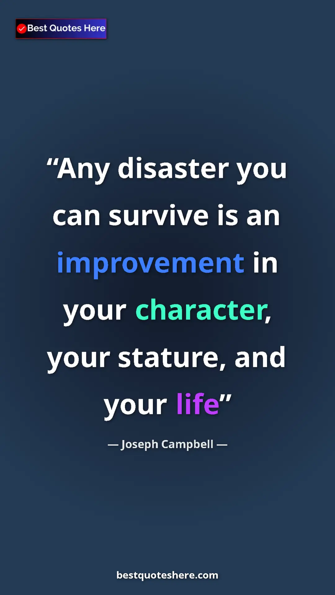 Pinterest quote poster by Joseph Campbell: "Any disaster you can survive is an improvement in your..."