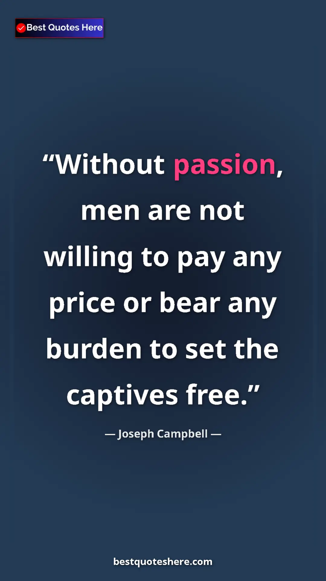 Pinterest quote poster by Joseph Campbell: "Without passion, men are not willing to pay any price or..."