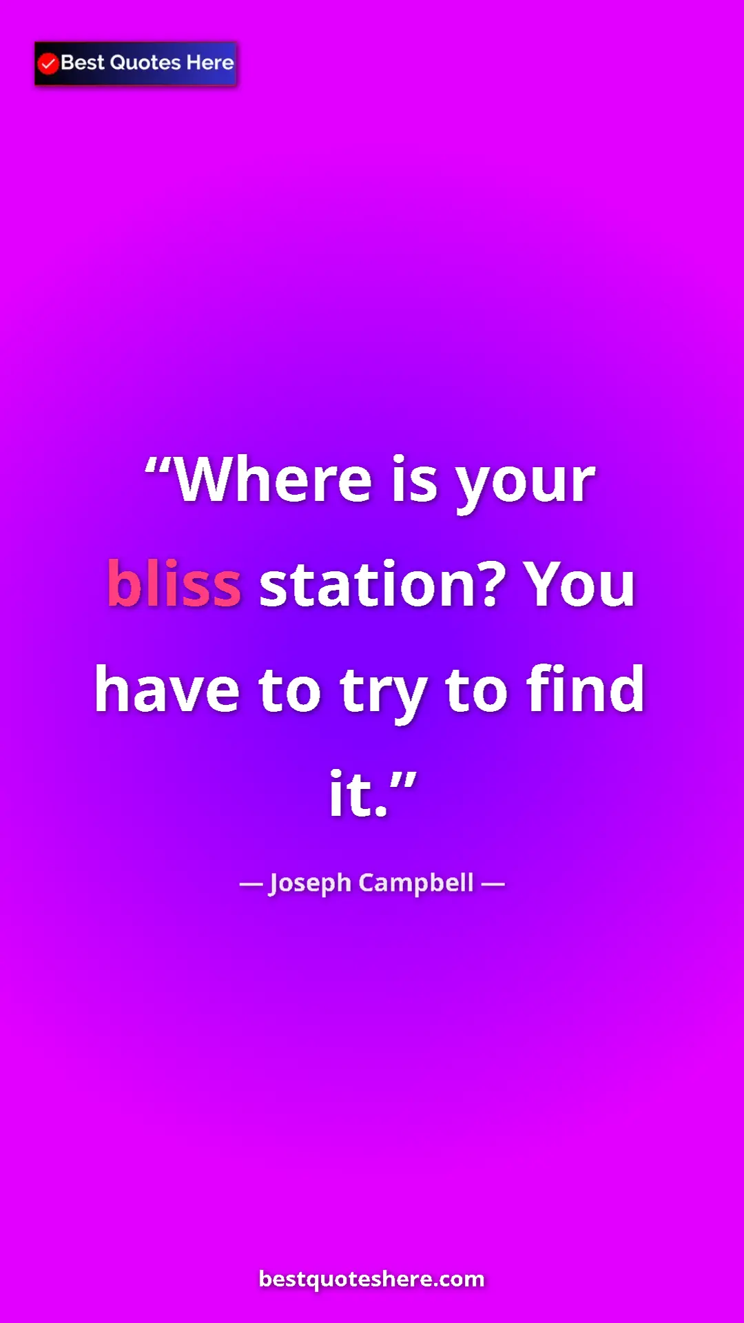 Pinterest quote poster by Joseph Campbell: "Where is your bliss station? You have to try to find it."
