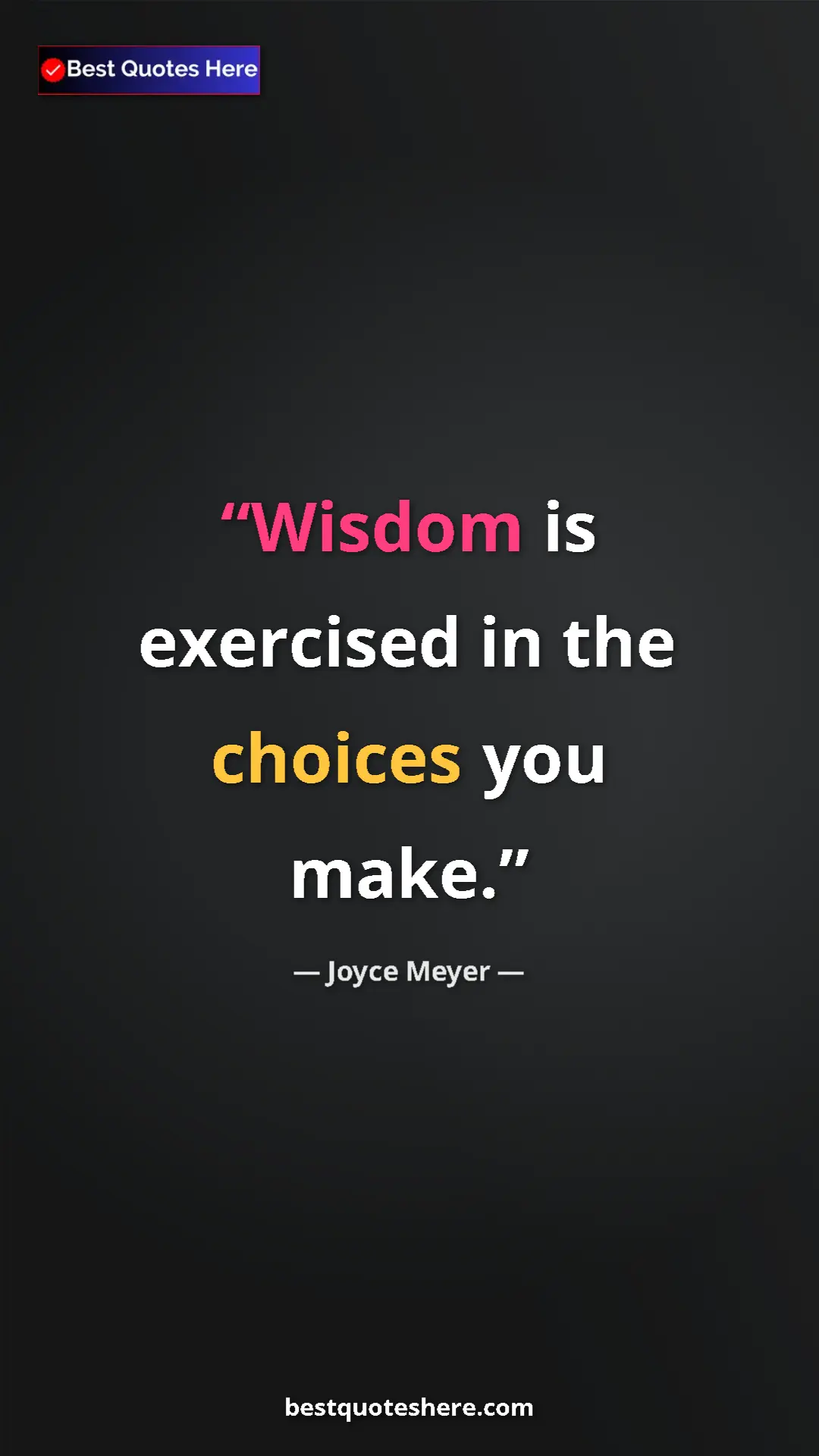 Pinterest quote poster by Joyce Meyer: "Wisdom is exercised in the choices you make."